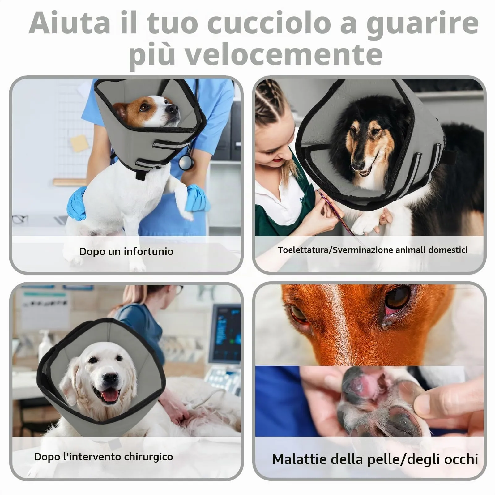 PUZAUKAL Collare Elisabettiano Morbido per Cani, XL, Grigio - immagine 4
