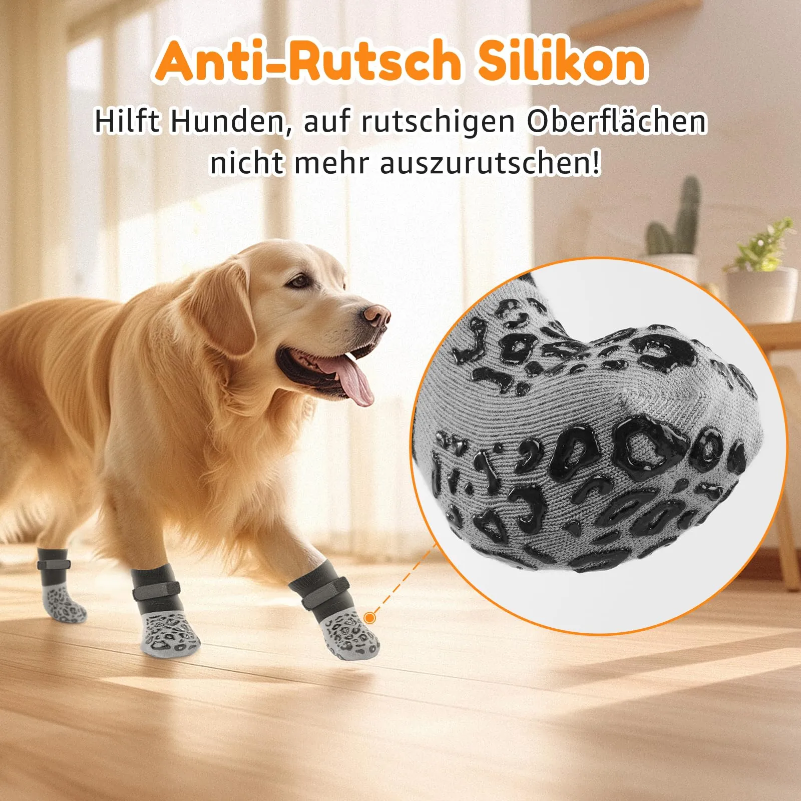 PICK FOR LIFE Calzini Antiscivolo per Cani, 2 Paia Double Face con Cinghie Regolabili per Interni, Grigio, L - immagine 3
