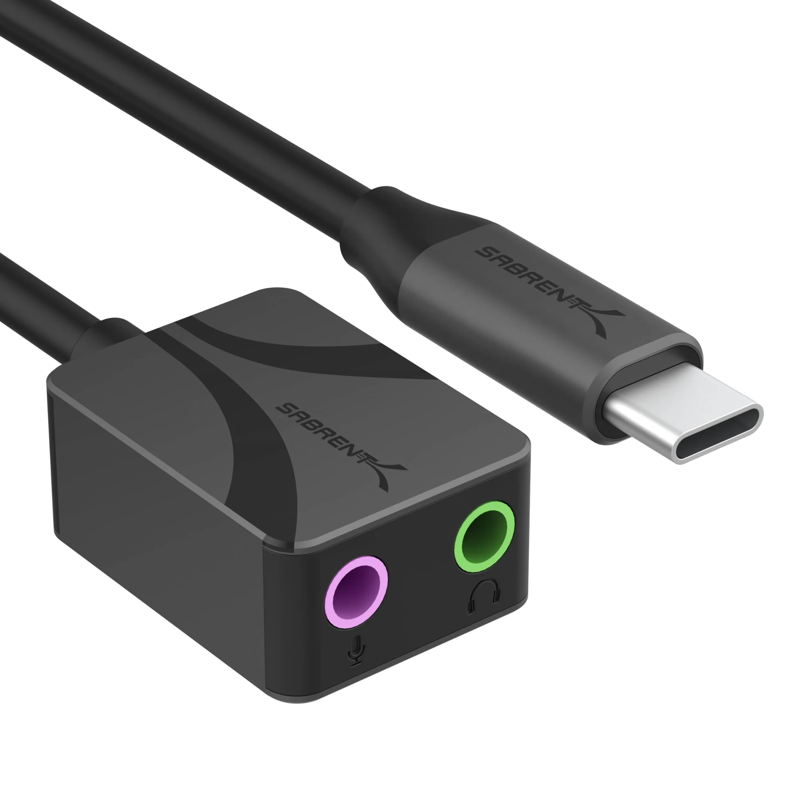Sabrent Adattatore Audio USB Tipo C, 24-bit/96 kHz, Doppio Jack 3,5 mm per Microfono e Stereo, Alluminio, AU-UCMA - immagine 1