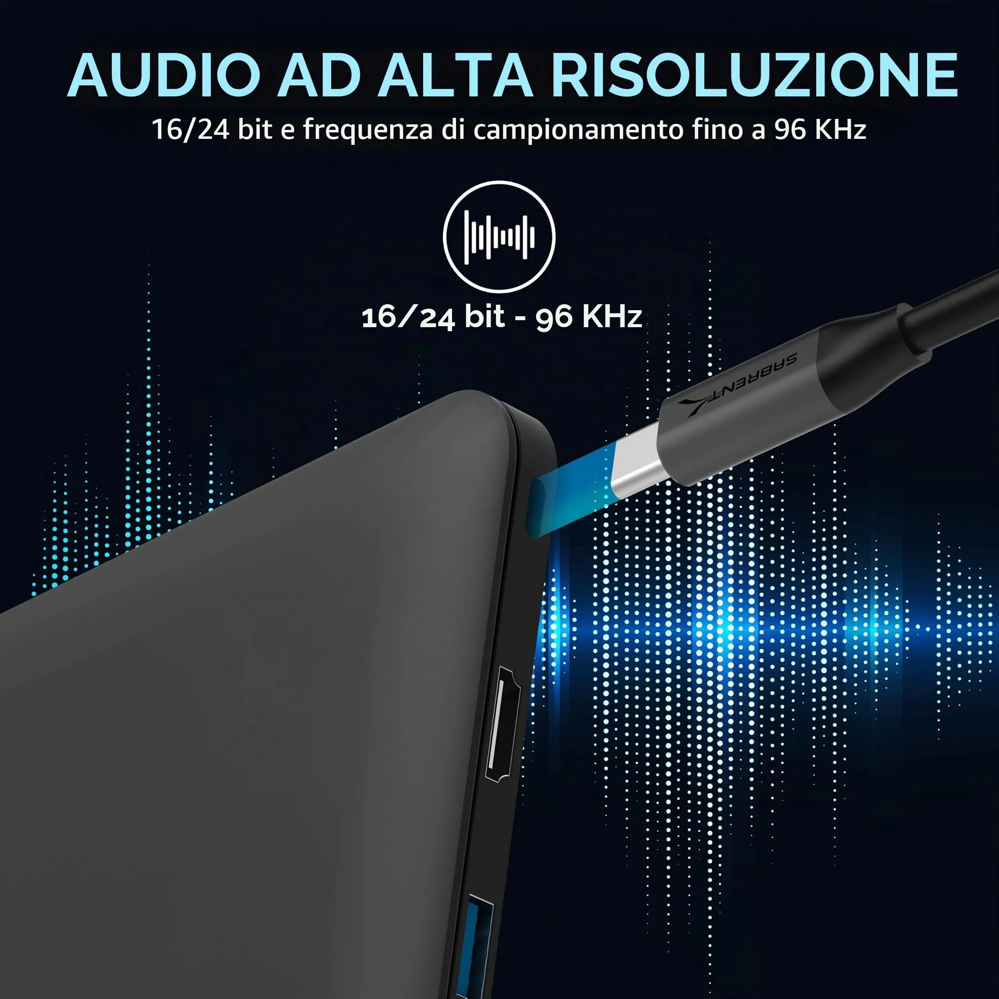 Sabrent Adattatore Audio USB Tipo C, 24-bit/96 kHz, Doppio Jack 3,5 mm per Microfono e Stereo, Alluminio, AU-UCMA - immagine 5