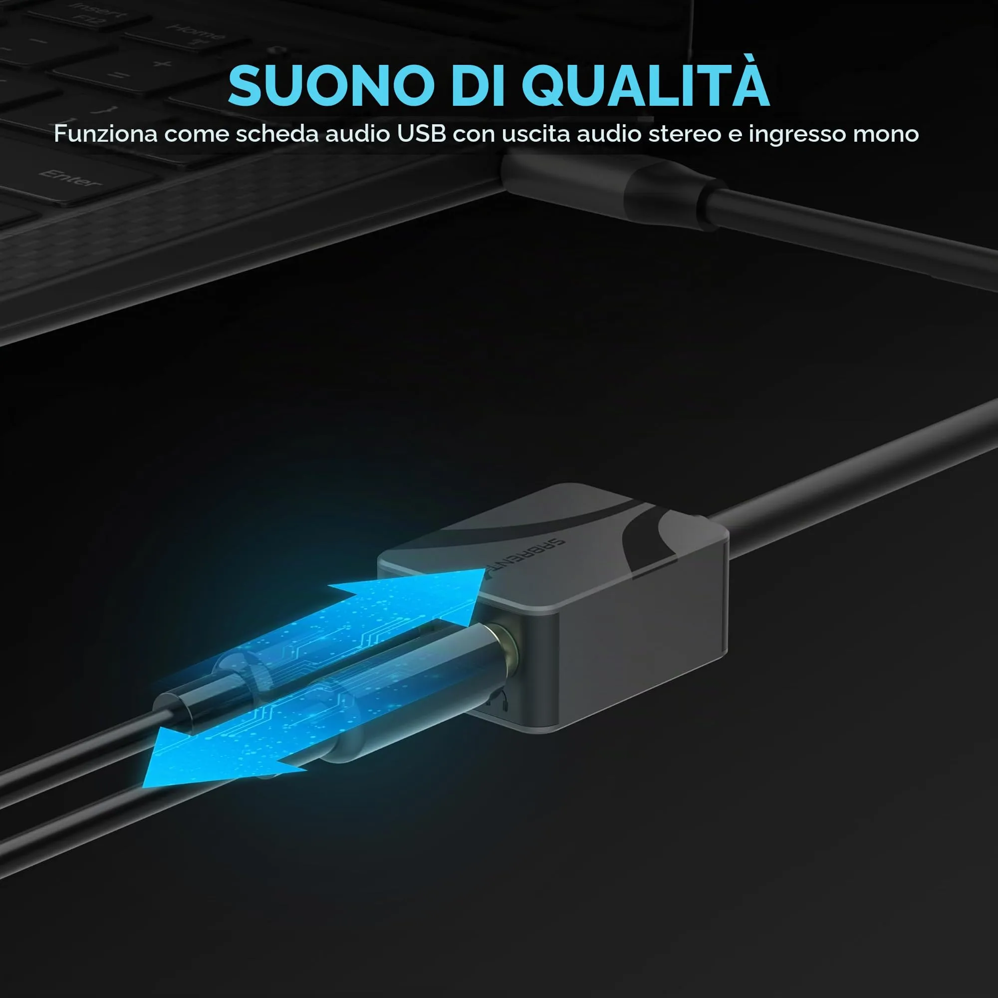 Sabrent Adattatore Audio USB Tipo C, 24-bit/96 kHz, Doppio Jack 3,5 mm per Microfono e Stereo, Alluminio, AU-UCMA - immagine 7