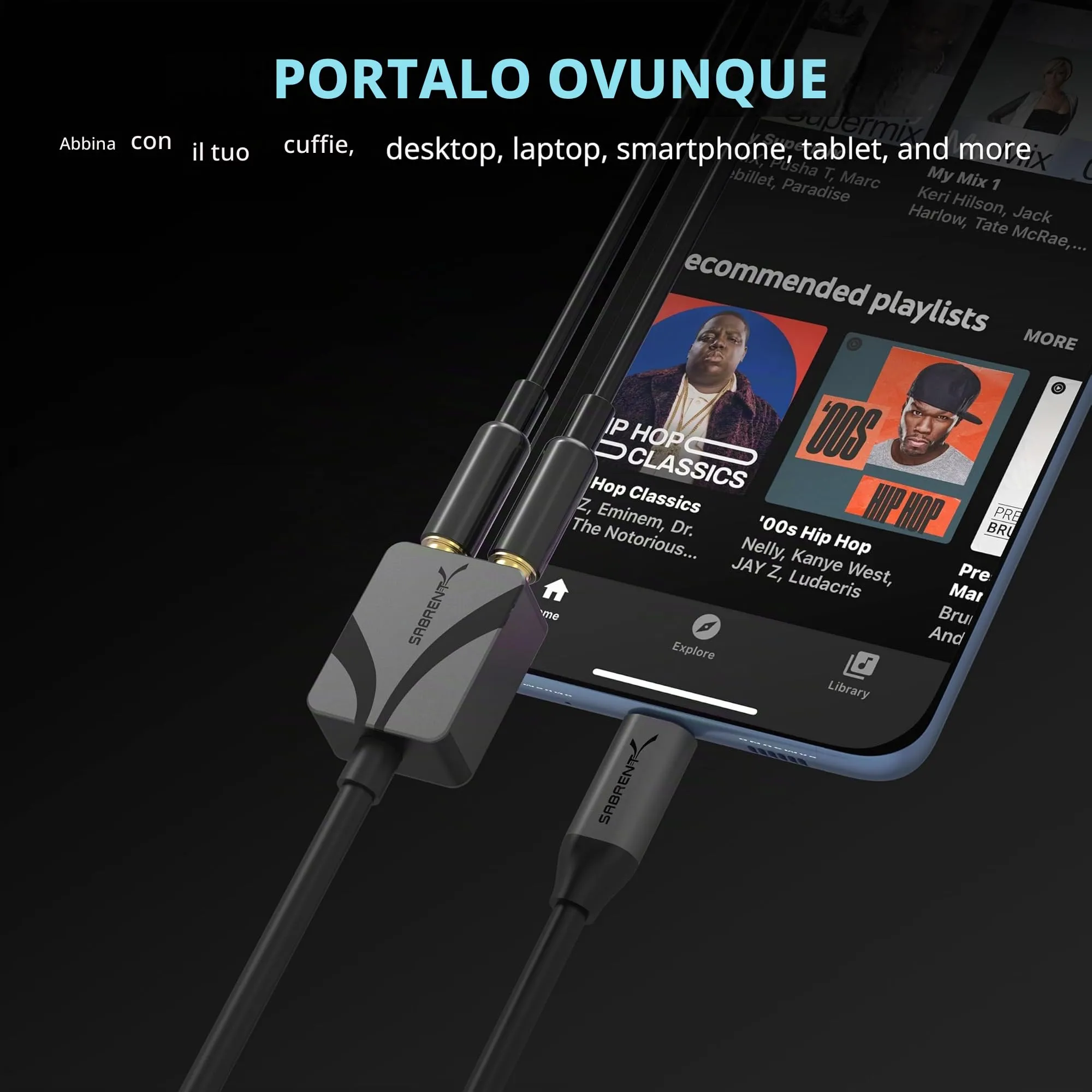 Sabrent Adattatore Audio USB Tipo C, 24-bit/96 kHz, Doppio Jack 3,5 mm per Microfono e Stereo, Alluminio, AU-UCMA - immagine 8