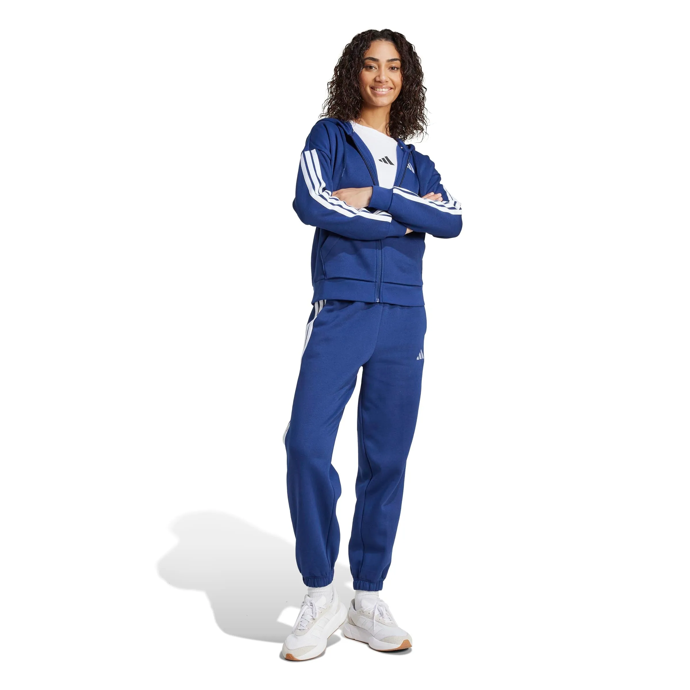 adidas Donna Essentials 3-Stripes Full-Zip Fleece Hoodie, Dark Blue/White, S - immagine 6
