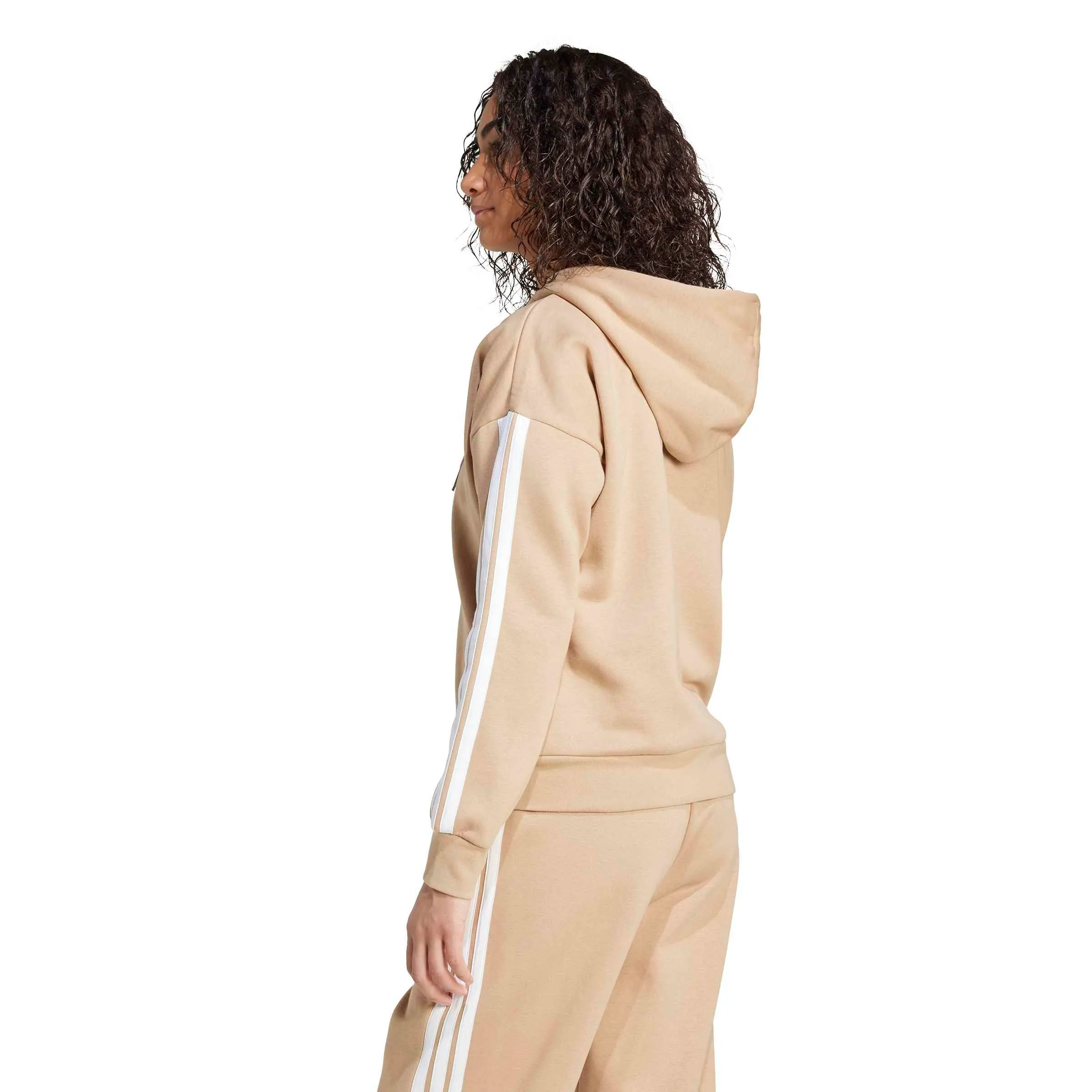 Adidas Women's Essentials 3-Stripes Full-Zip Fleece Hoodie - Warm Sandstone/White - S - immagine 2