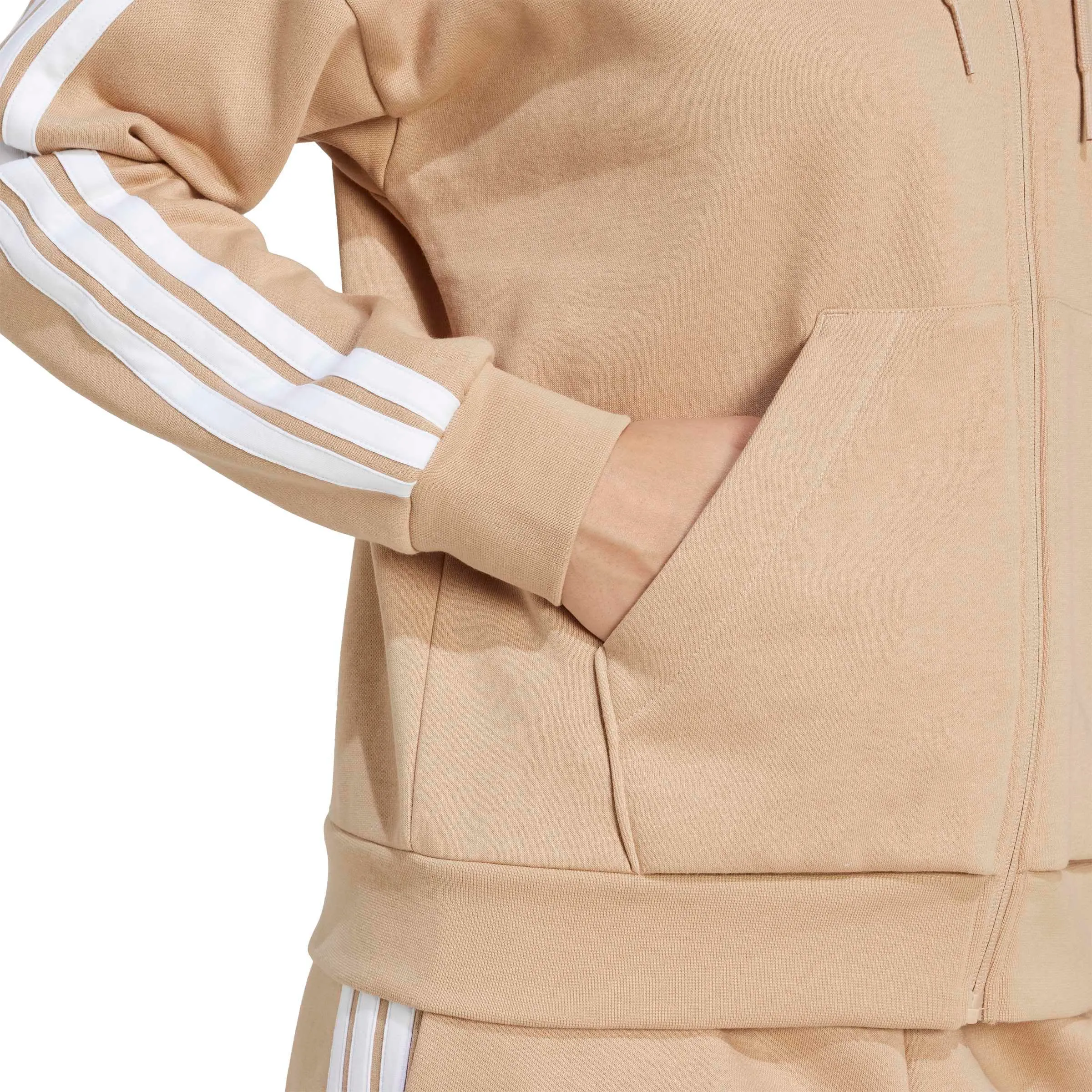 Adidas Women's Essentials 3-Stripes Full-Zip Fleece Hoodie - Warm Sandstone/White - S - immagine 4