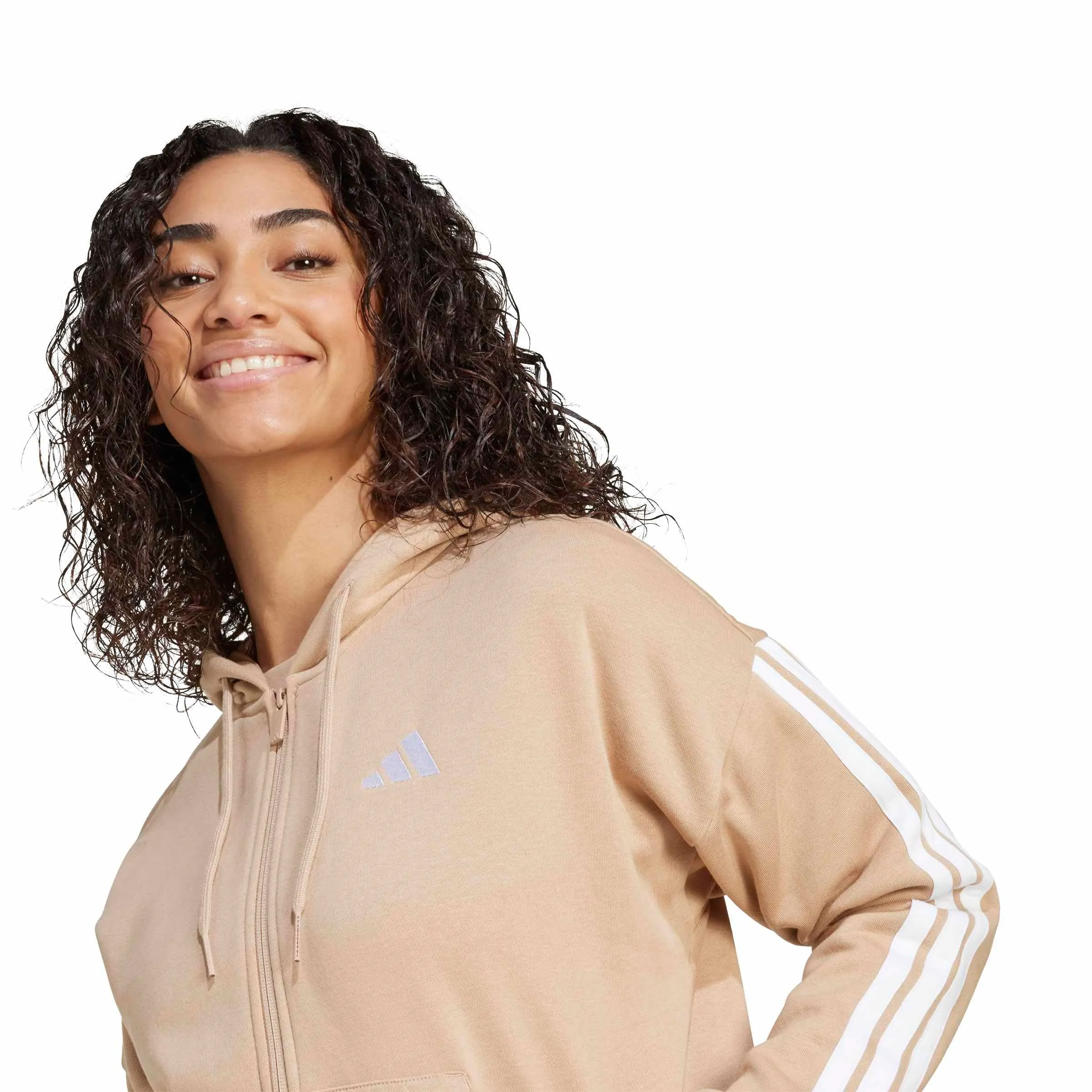 Adidas Women's Essentials 3-Stripes Full-Zip Fleece Hoodie - Warm Sandstone/White - S - immagine 5