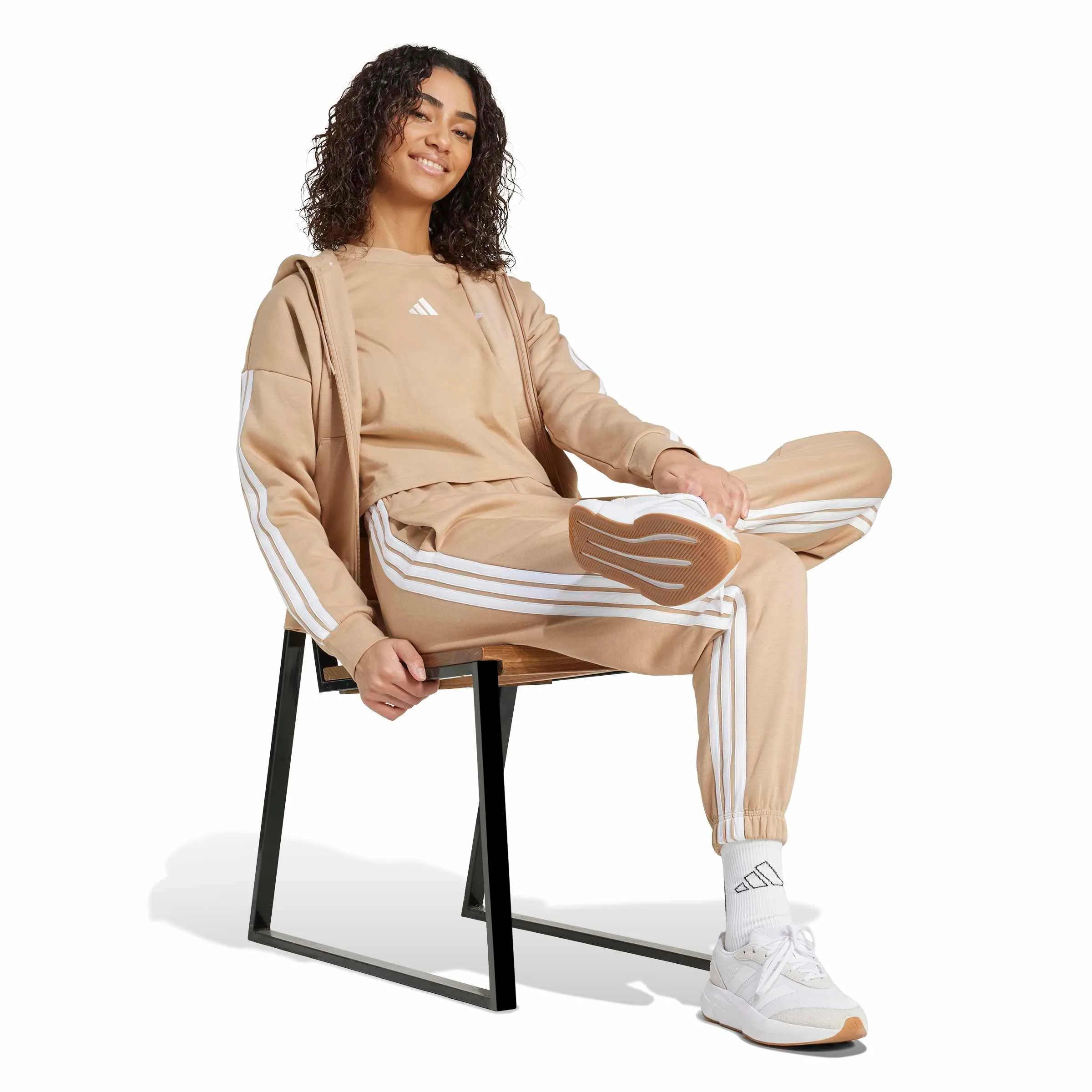 Adidas Women's Essentials 3-Stripes Full-Zip Fleece Hoodie - Warm Sandstone/White - S - immagine 6