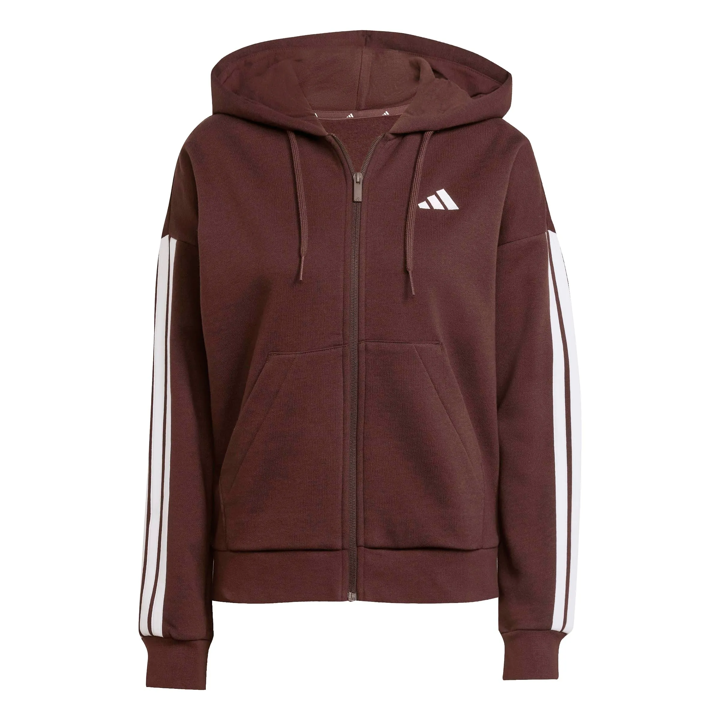 Adidas Women's Essentials 3-Stripes Full-Zip Fleece Hoodie - Shadow Brown/White - M - immagine 1
