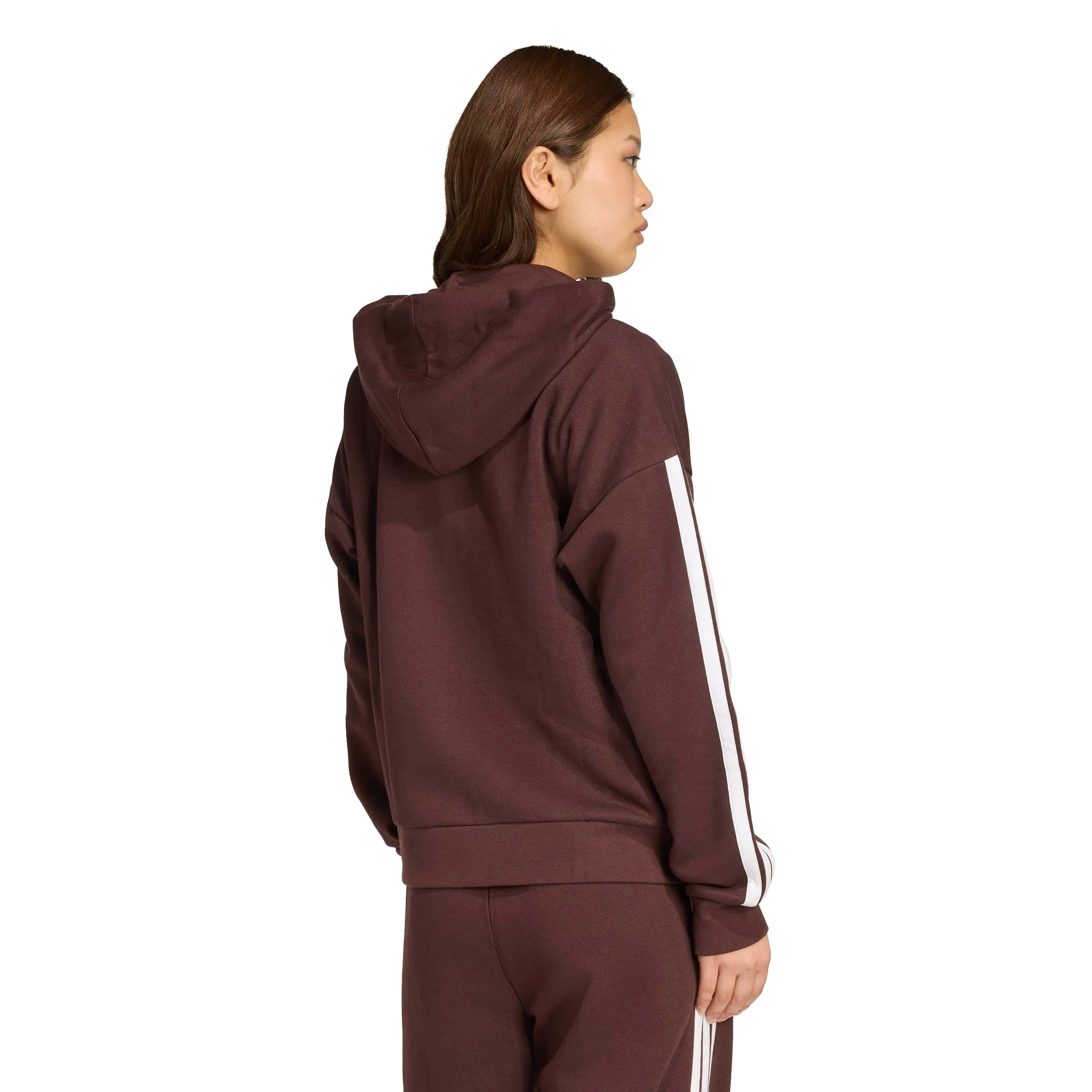 Adidas Women's Essentials 3-Stripes Full-Zip Fleece Hoodie - Shadow Brown/White - M - immagine 2