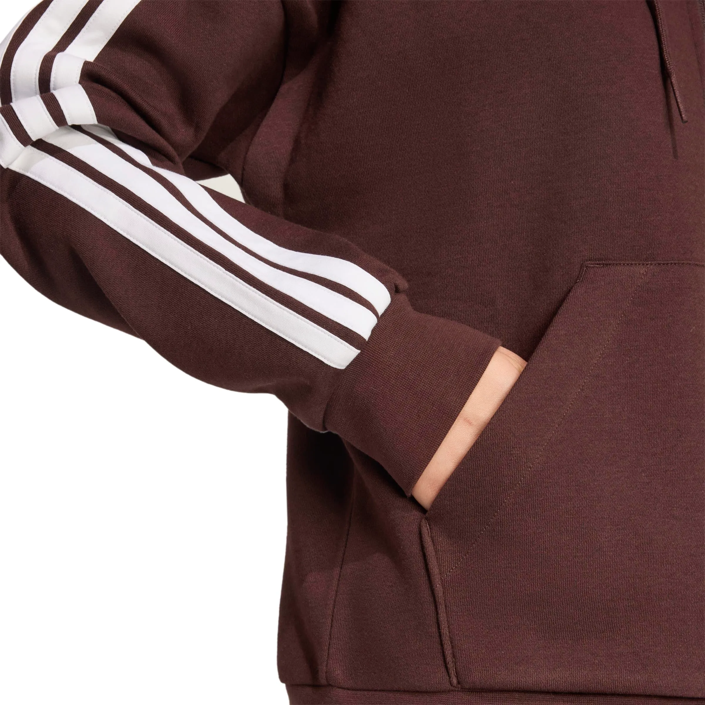 Adidas Women's Essentials 3-Stripes Full-Zip Fleece Hoodie - Shadow Brown/White - M - immagine 4