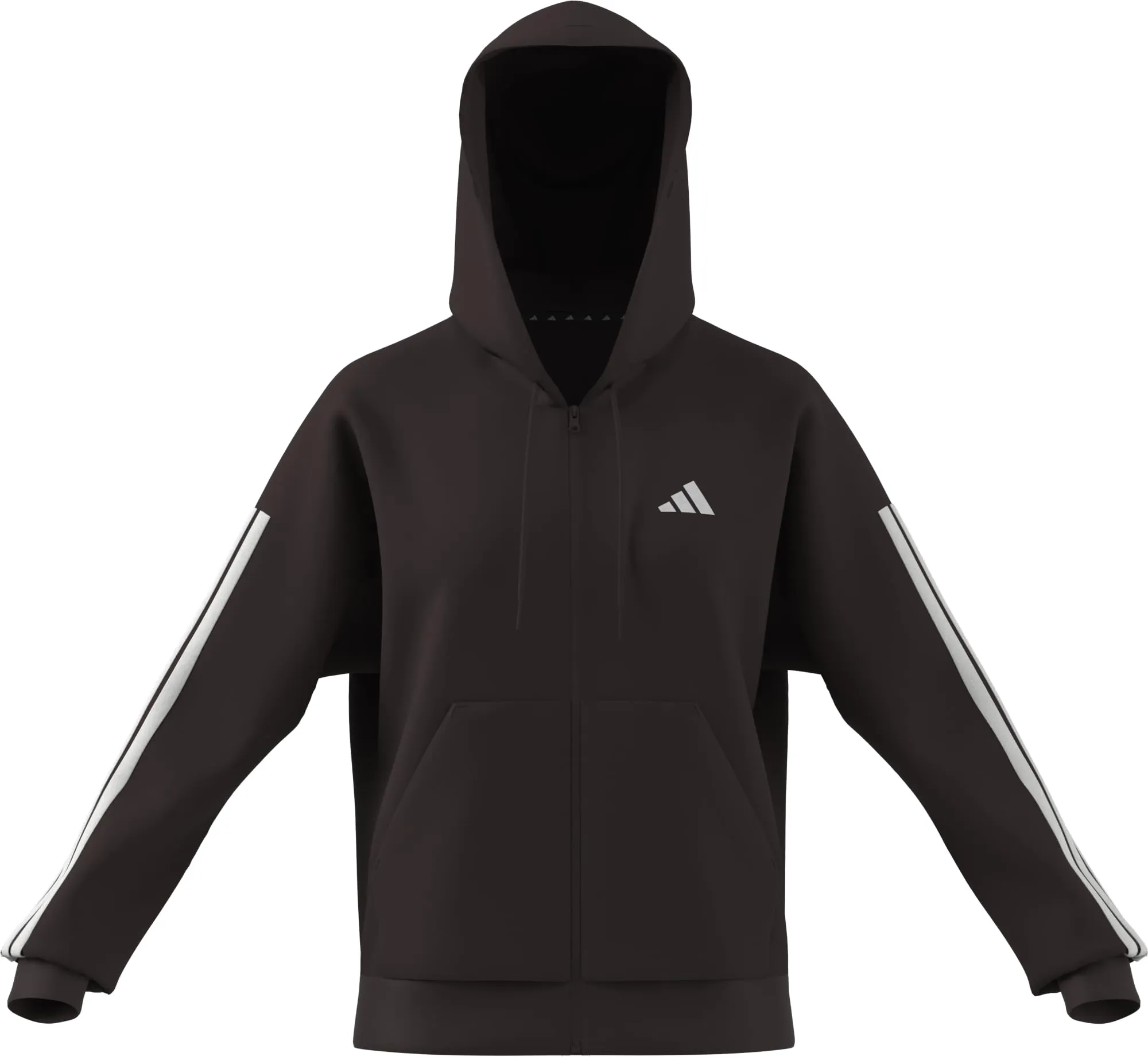 Adidas Women's Essentials 3-Stripes Full-Zip Fleece Hoodie - Shadow Brown/White - M - immagine 7