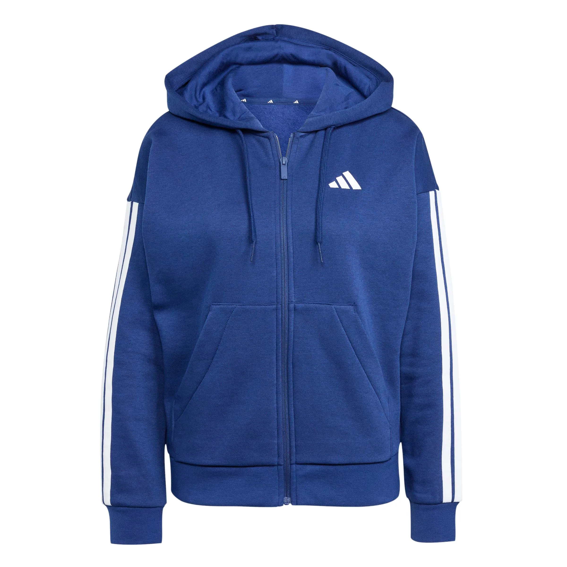 adidas Donna Essentials 3-Stripes Full-Zip Fleece Hoodie, Dark Blue/White, M - immagine 1