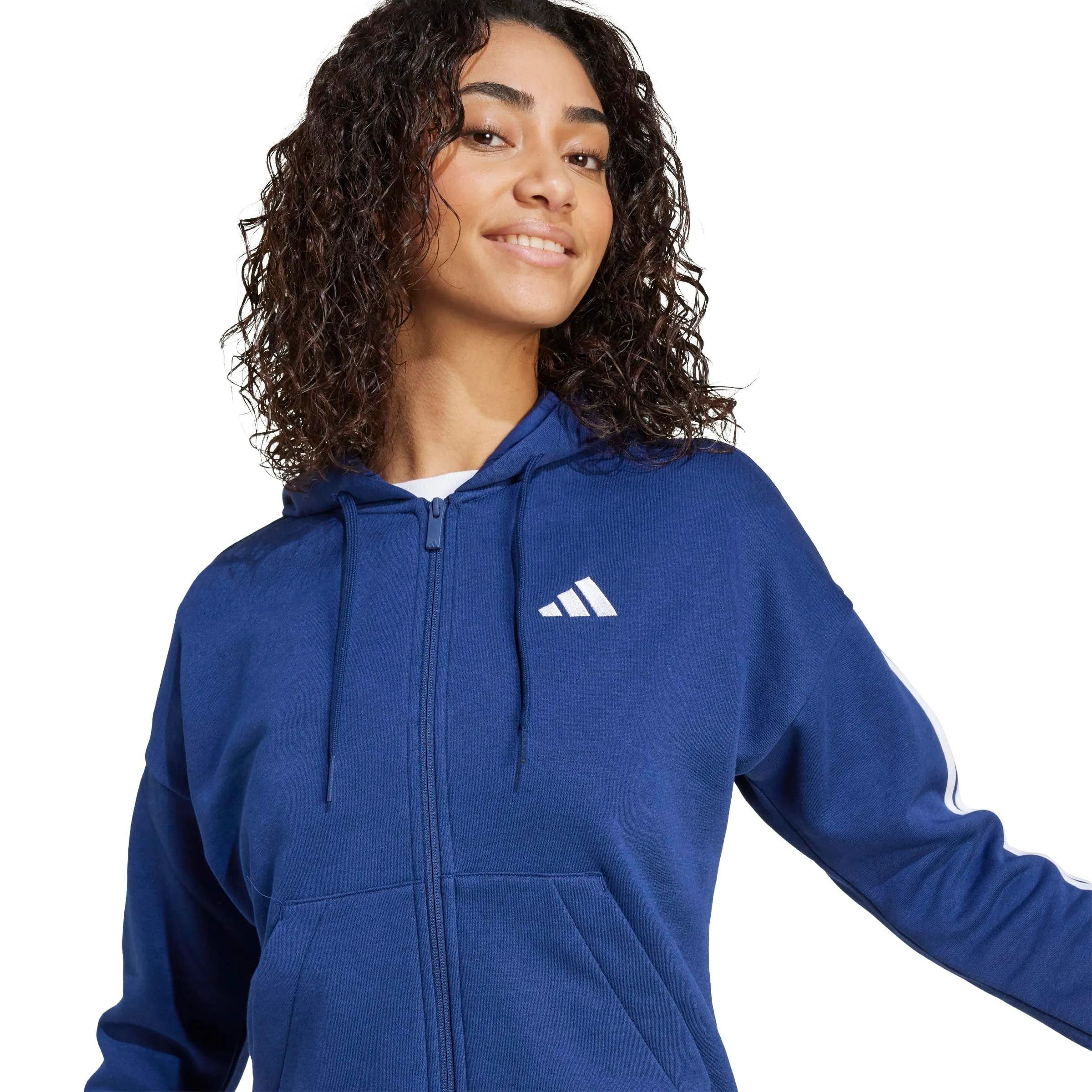 adidas Donna Essentials 3-Stripes Full-Zip Fleece Hoodie, Dark Blue/White, M - immagine 4