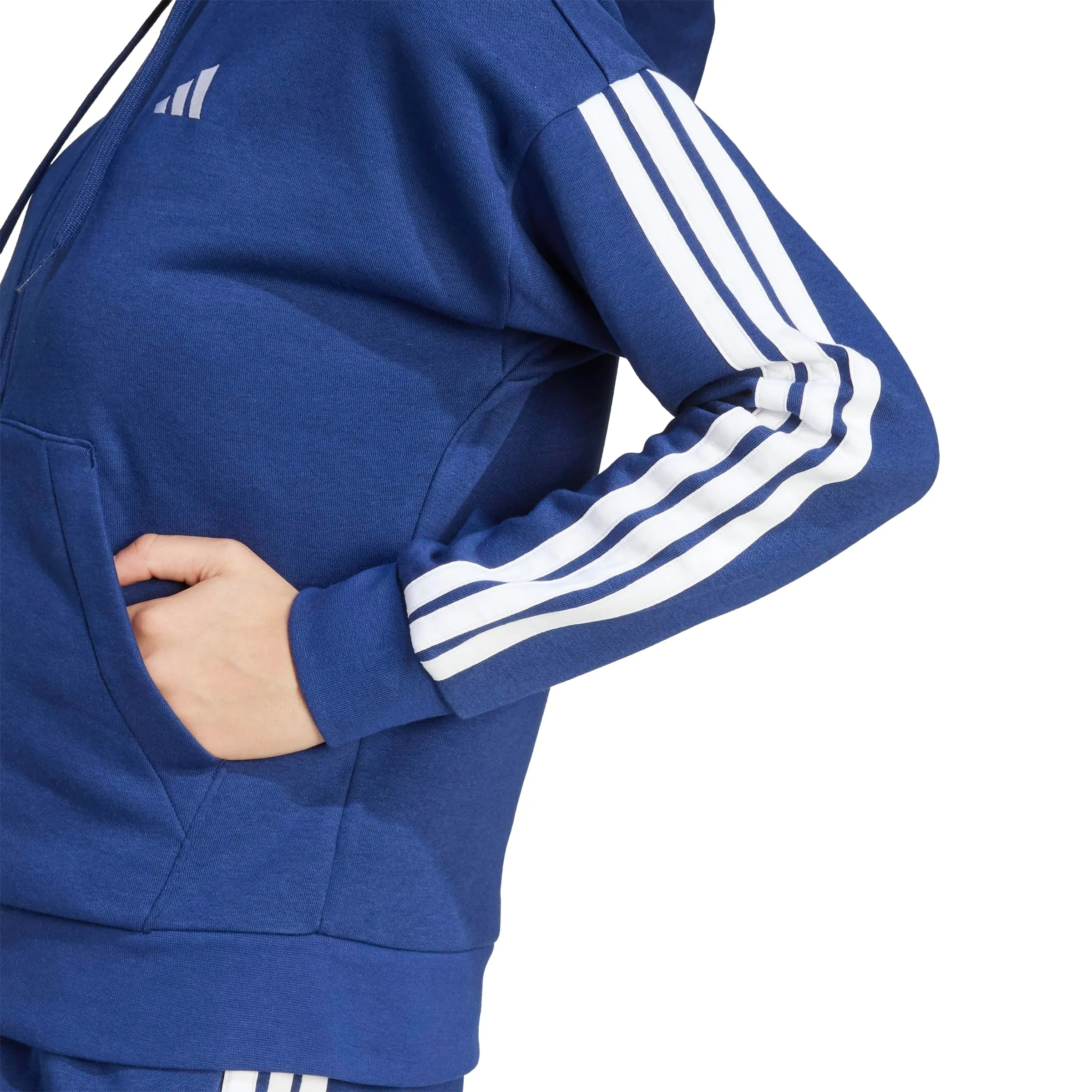 adidas Donna Essentials 3-Stripes Full-Zip Fleece Hoodie, Dark Blue/White, M - immagine 5