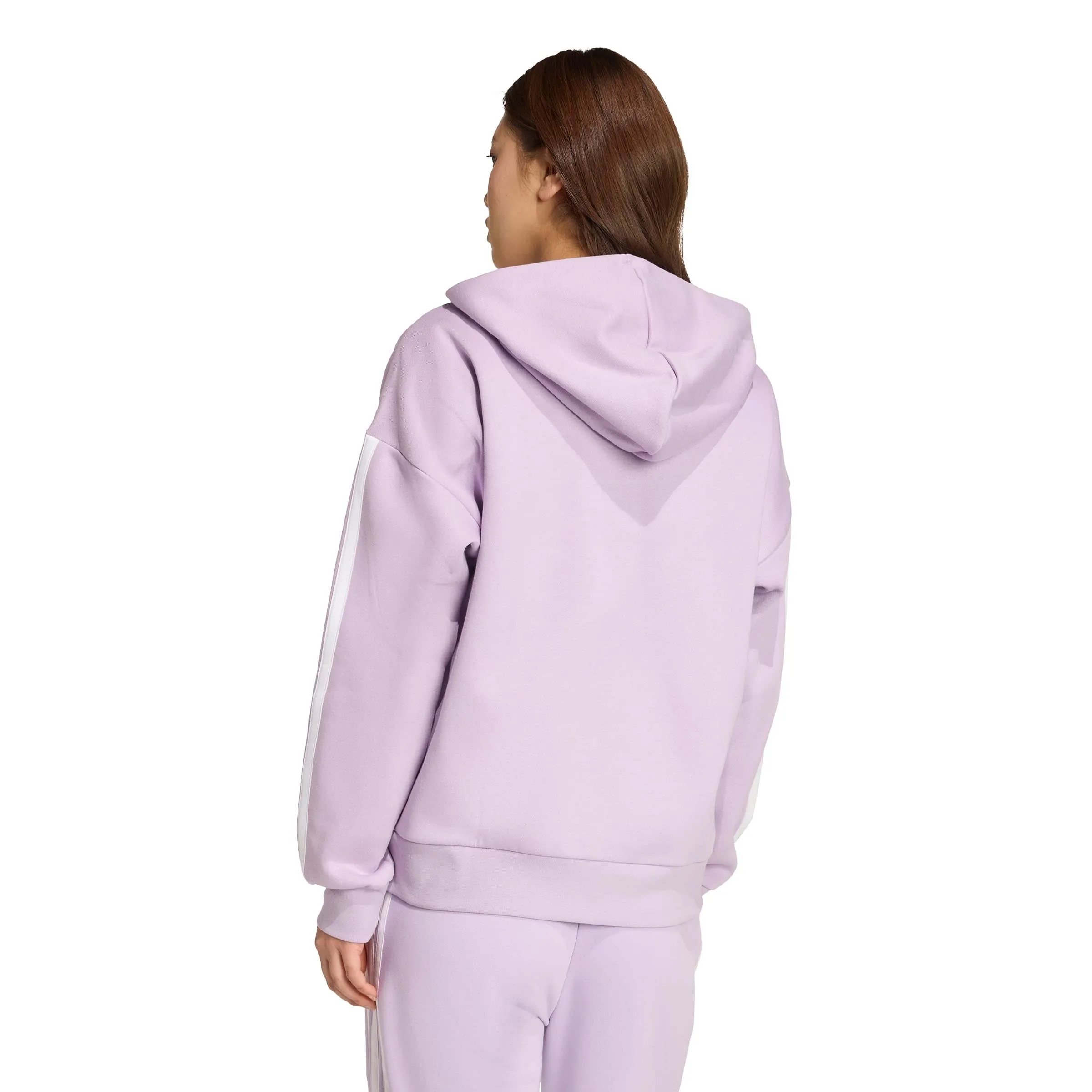 Adidas Women's Essentials 3-Stripes Full-Zip Fleece Hoodie - Powder Plum/White - L - immagine 2
