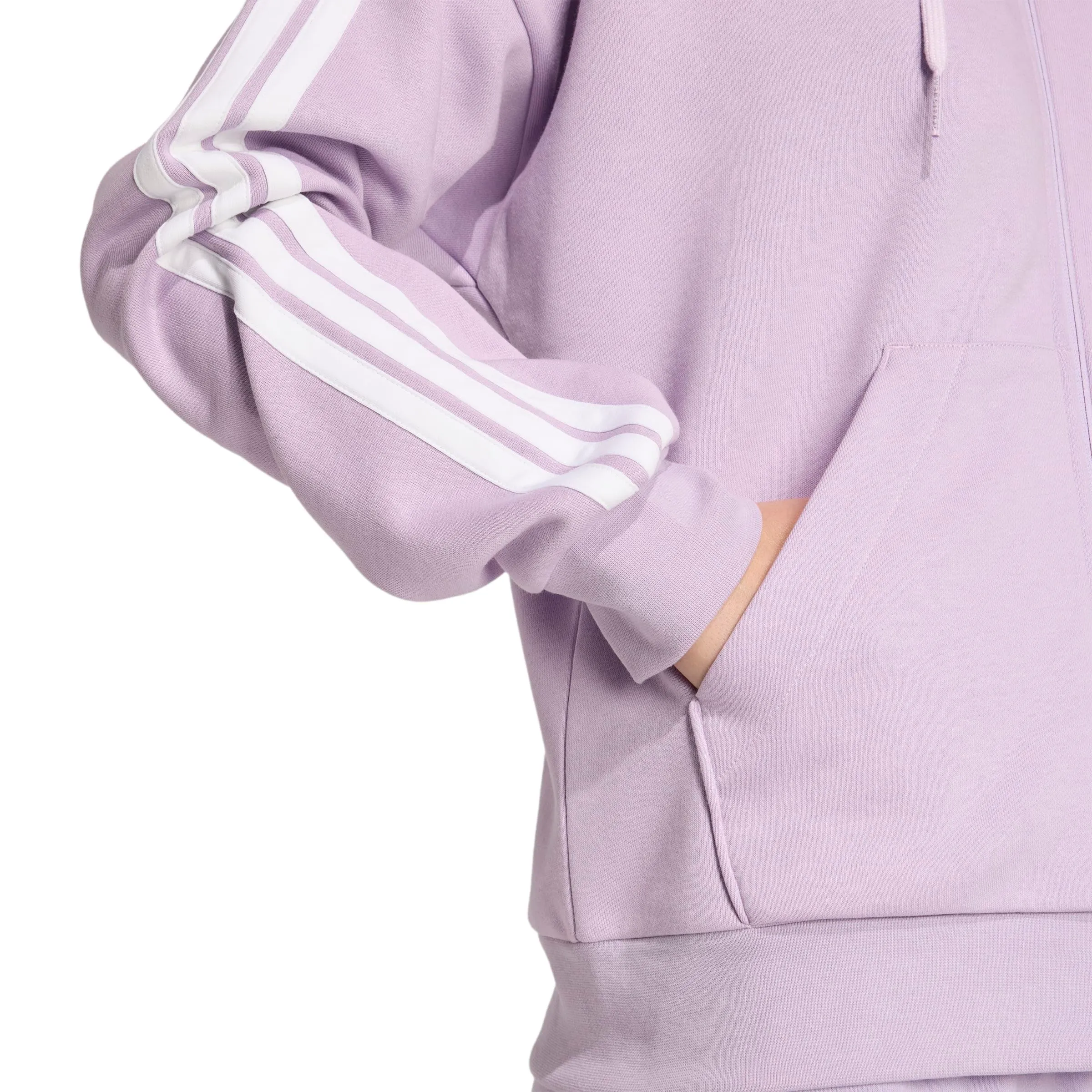 Adidas Women's Essentials 3-Stripes Full-Zip Fleece Hoodie - Powder Plum/White - L - immagine 4