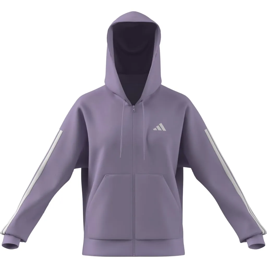 Adidas Women's Essentials 3-Stripes Full-Zip Fleece Hoodie - Powder Plum/White - L - immagine 7