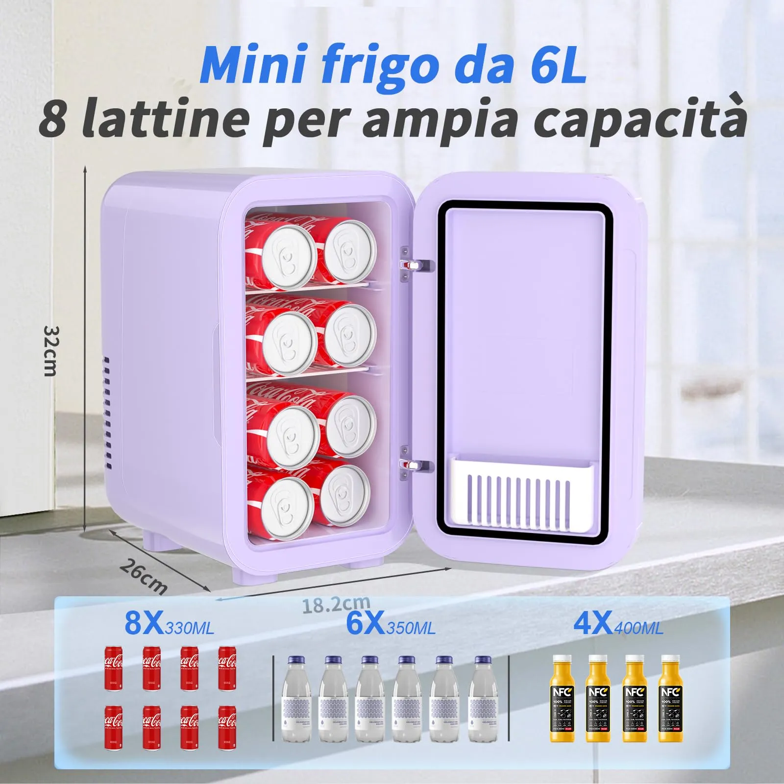 YASHE Mini Frigo Termoelettrico 6 Litri AC/DC, Viola - immagine 2