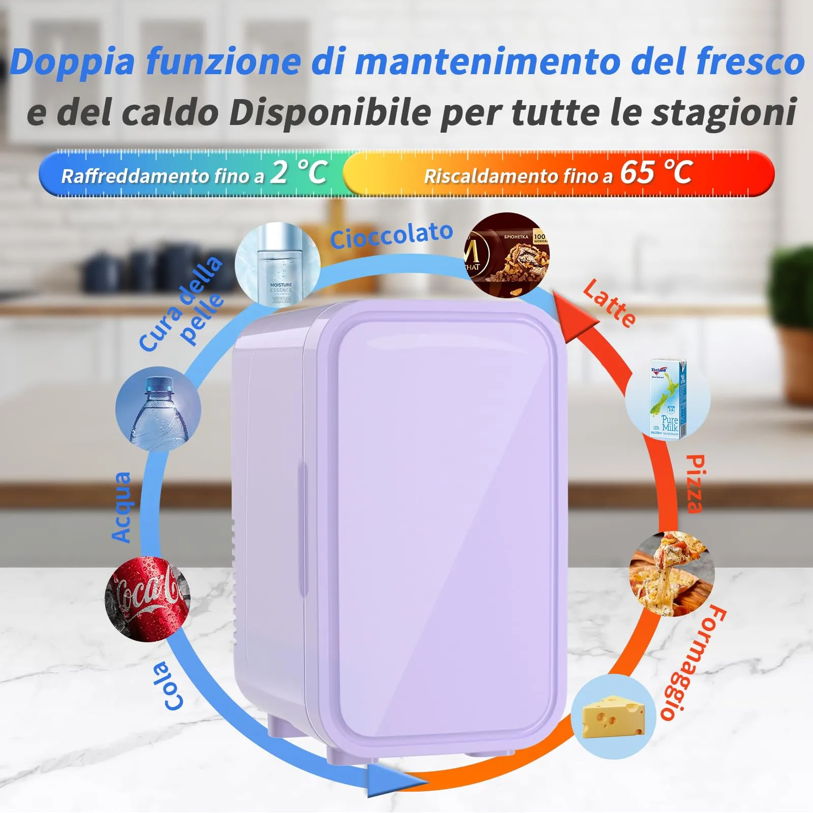 YASHE Mini Frigo Termoelettrico 6 Litri AC/DC, Viola - immagine 3