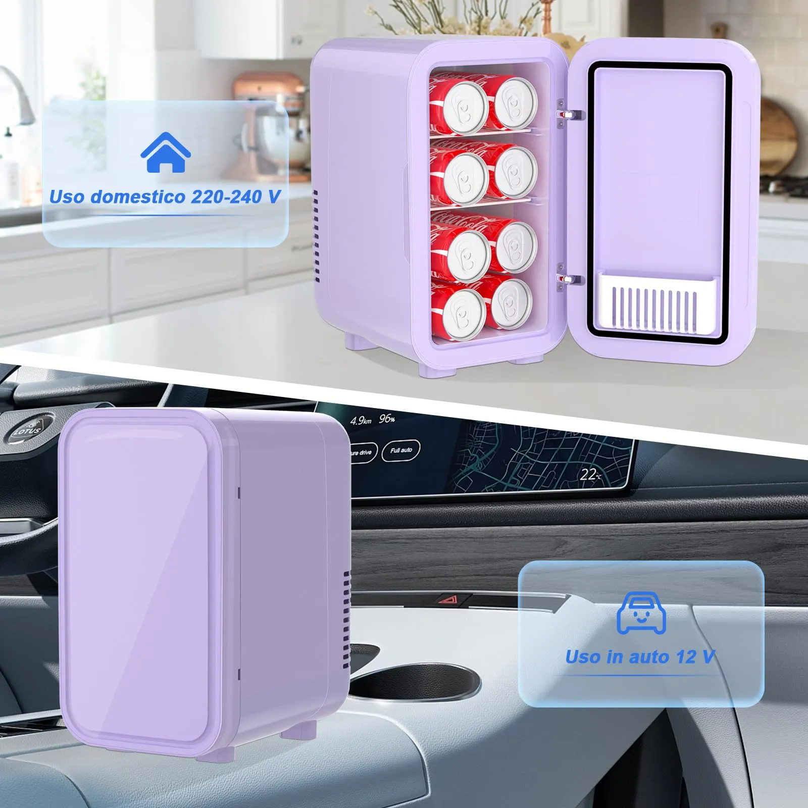YASHE Mini Frigo Termoelettrico 6 Litri AC/DC, Viola - immagine 5