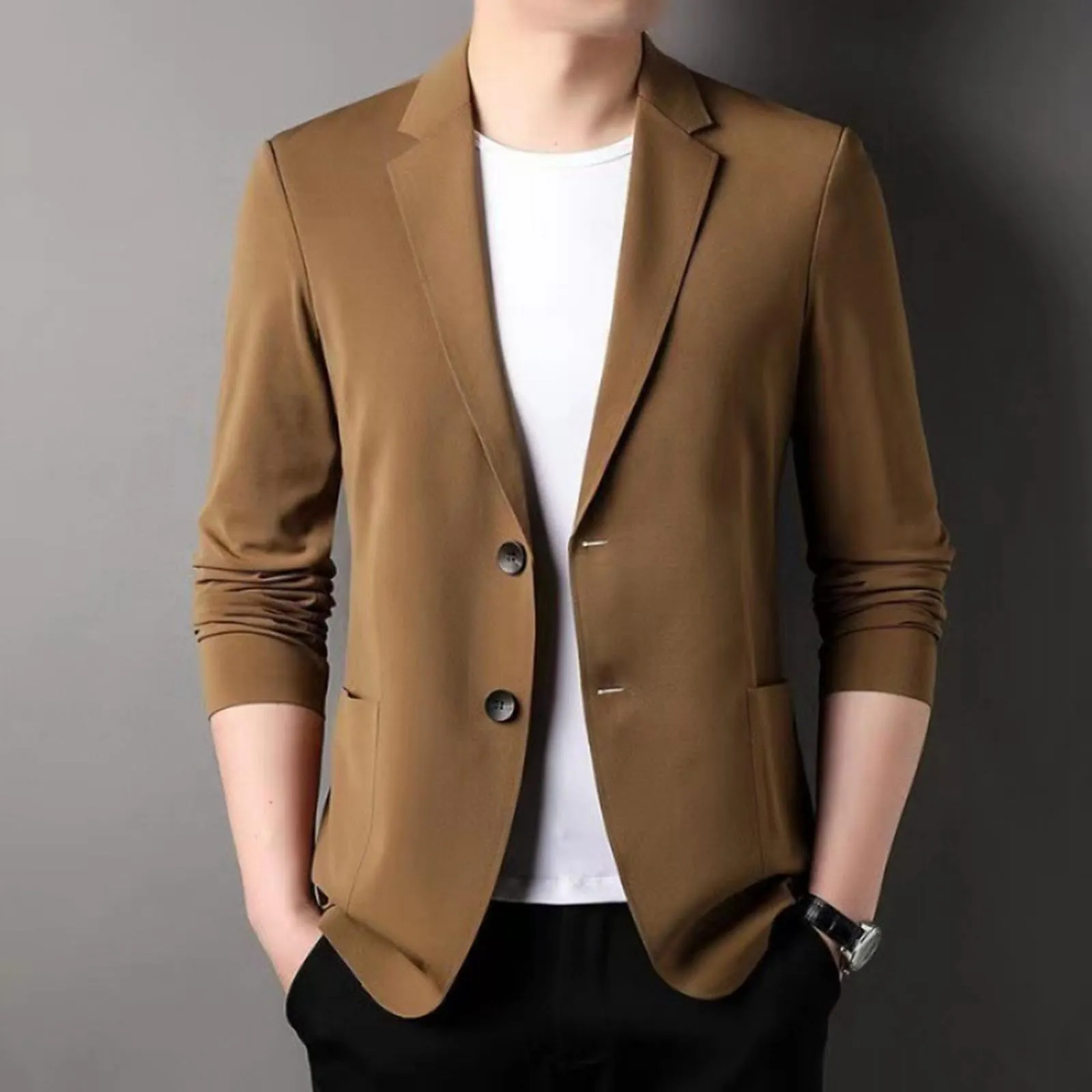 Blazer Casual da Uomo Regular Fit a 1 Pulsante Cachi - immagine 3