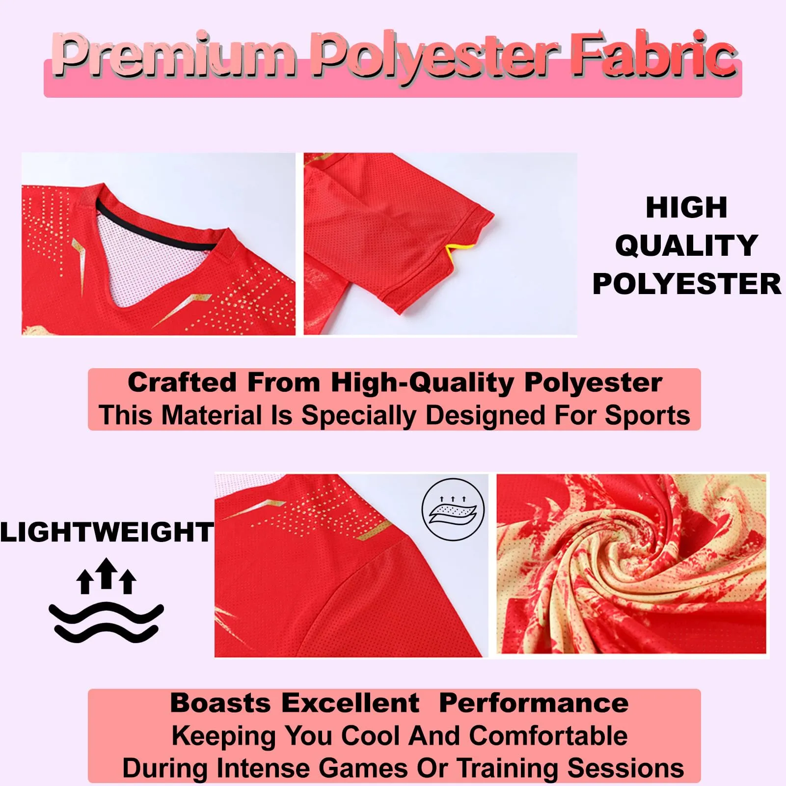PSKJHN Completo Sportivo Ping Pong Personalizzabile Maglietta e Pantaloncini in Poliestere Traspirante Donna Red M - immagine 5