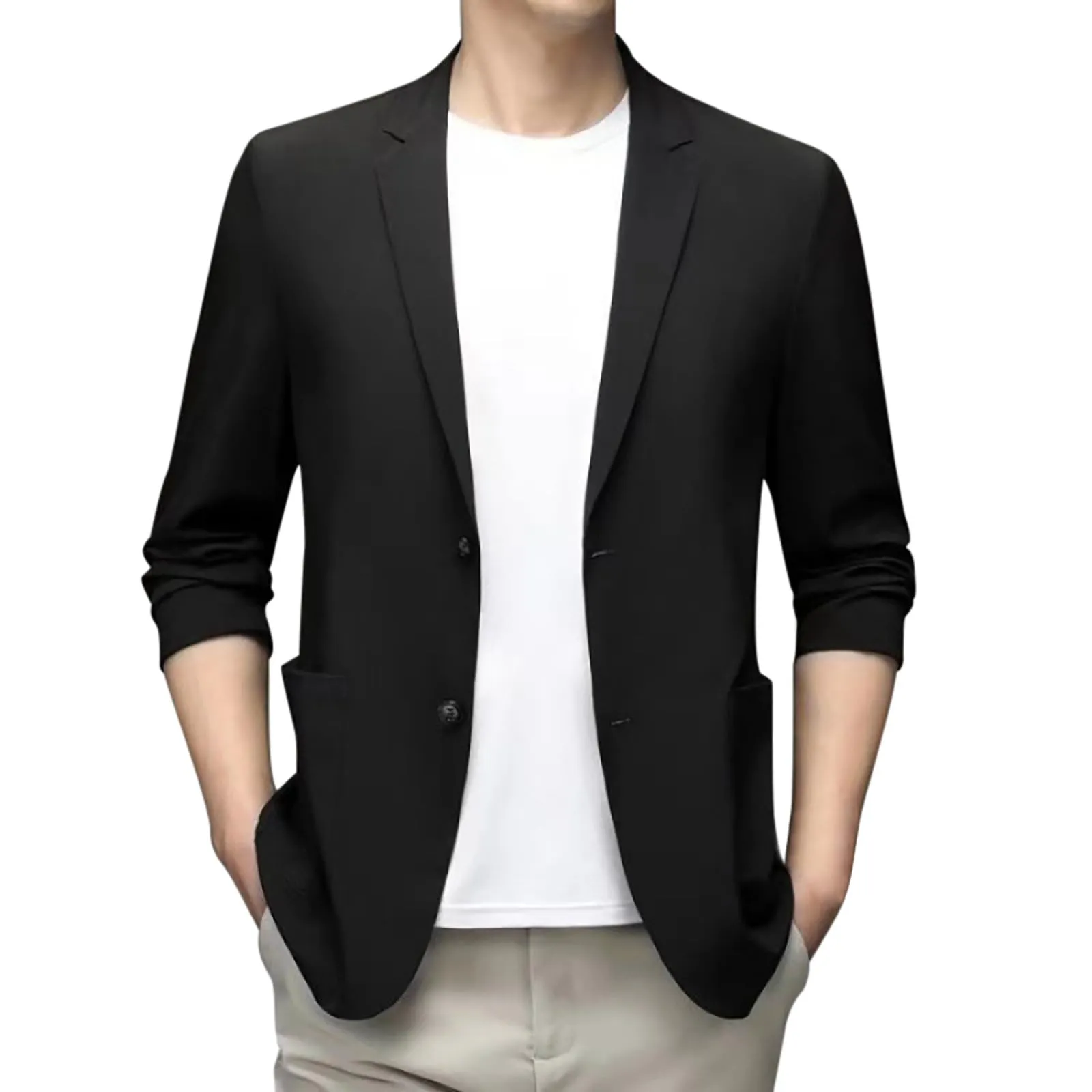 Giacca Blazer Uomo Casual Elegante in Cotone Monopetto, Nero, XL - immagine 1