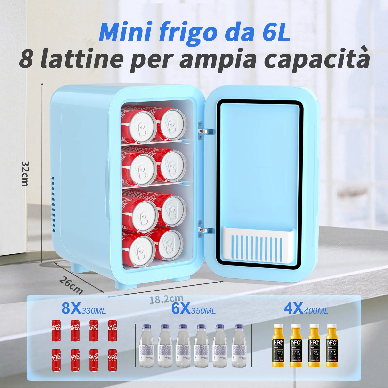 YASHE Mini Frigo Termoelettrico 6 Litri, 220-240V AC/DC, Blu - immagine 2
