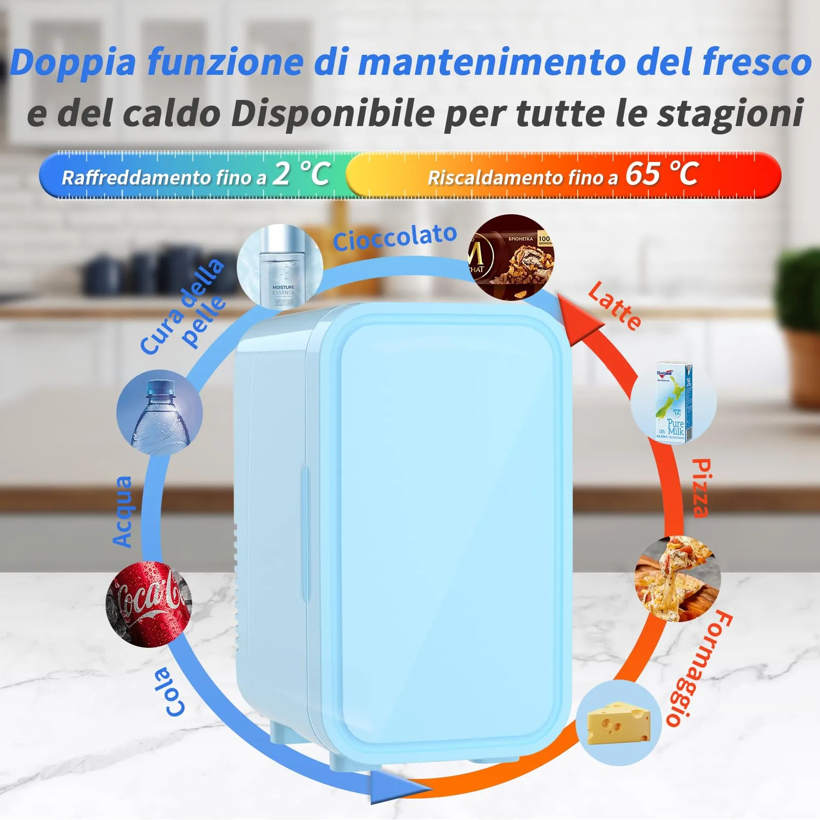 YASHE Mini Frigo Termoelettrico 6 Litri, 220-240V AC/DC, Blu - immagine 3