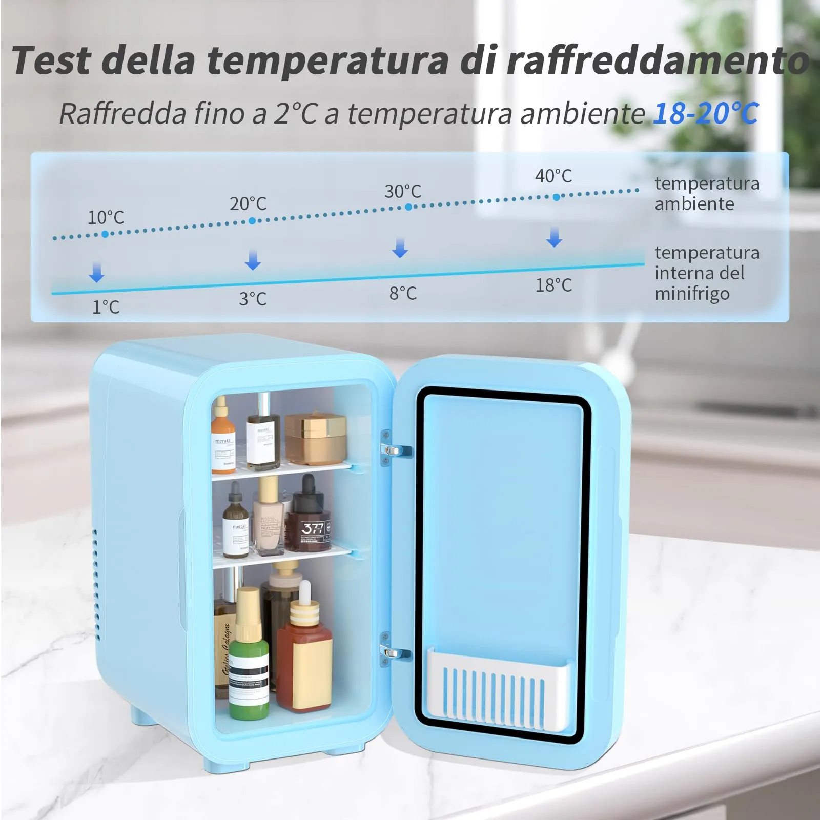 YASHE Mini Frigo Termoelettrico 6 Litri, 220-240V AC/DC, Blu - immagine 4