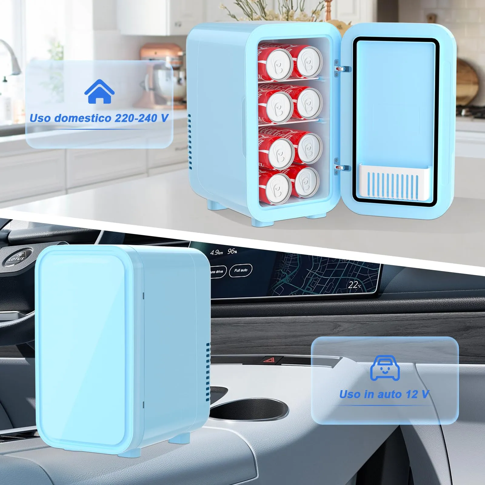 YASHE Mini Frigo Termoelettrico 6 Litri, 220-240V AC/DC, Blu - immagine 5