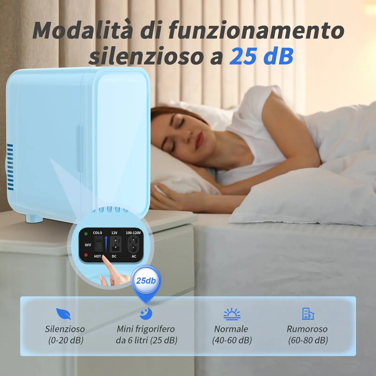 YASHE Mini Frigo Termoelettrico 6 Litri, 220-240V AC/DC, Blu - immagine 8