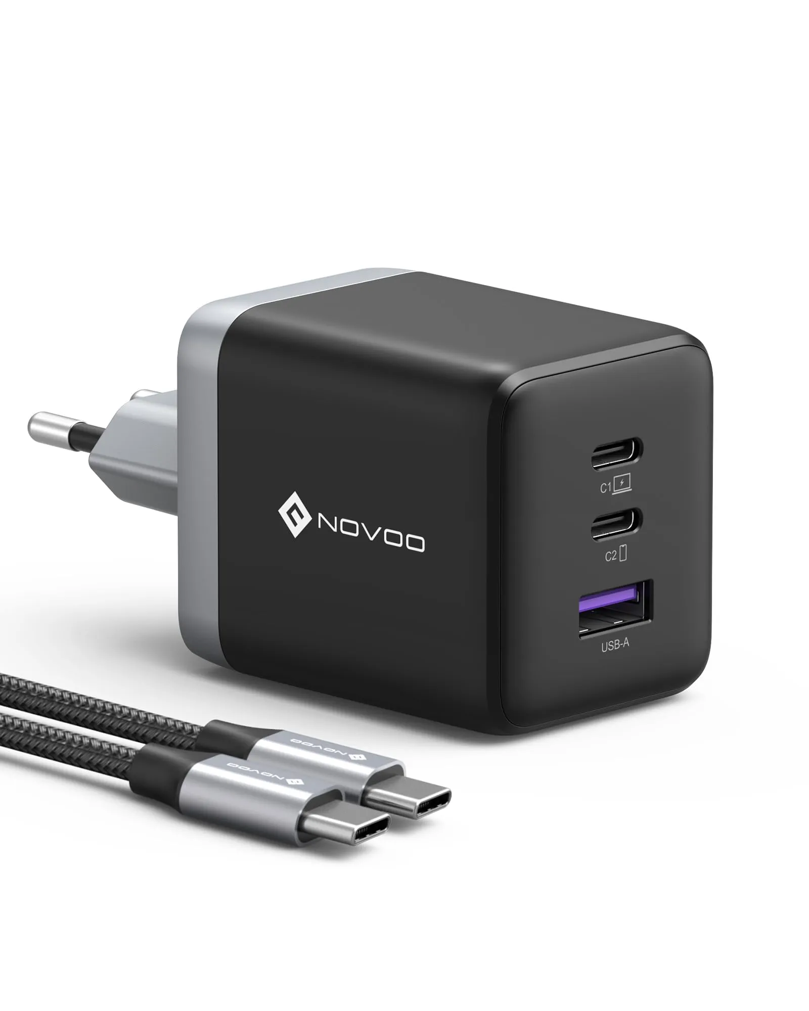 NOVOO Caricatore USB-C 100W GaN III, 3 Porte, con Cavo USB-C PD - immagine 1