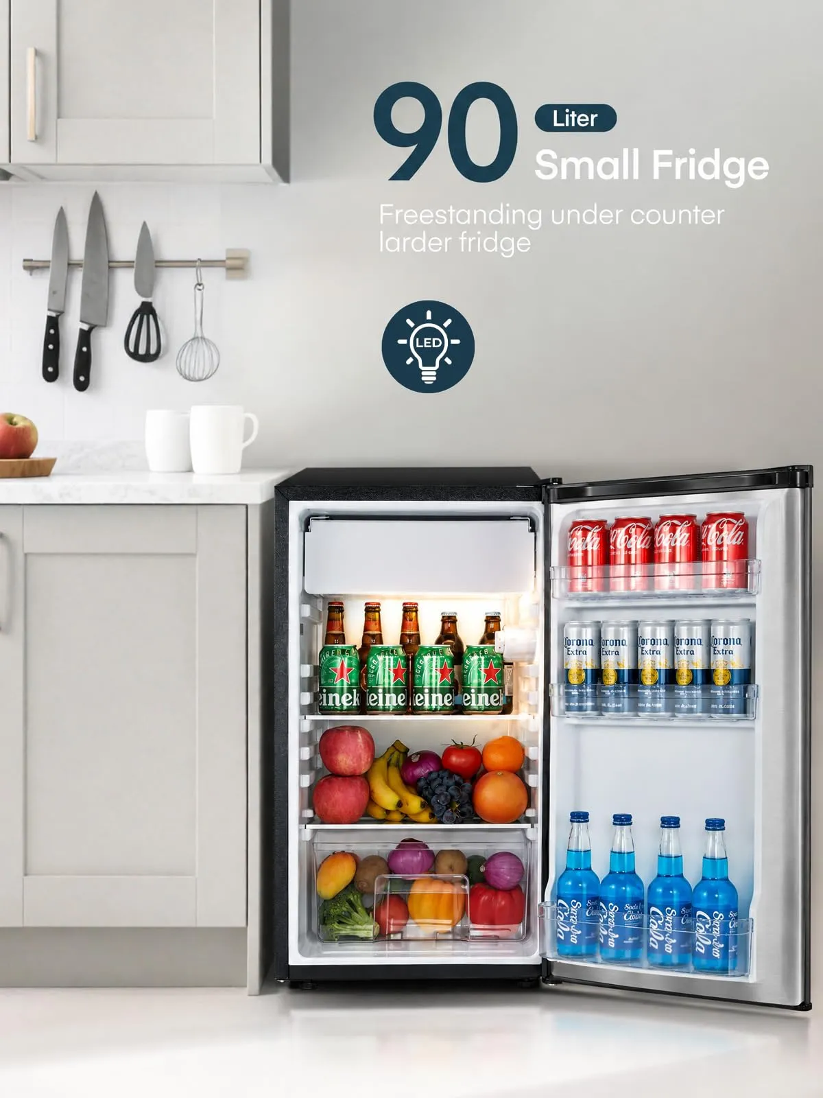 FOHERE Frigorifero Piccolo Monoporta 93L con Chiller Box, Argento - immagine 2