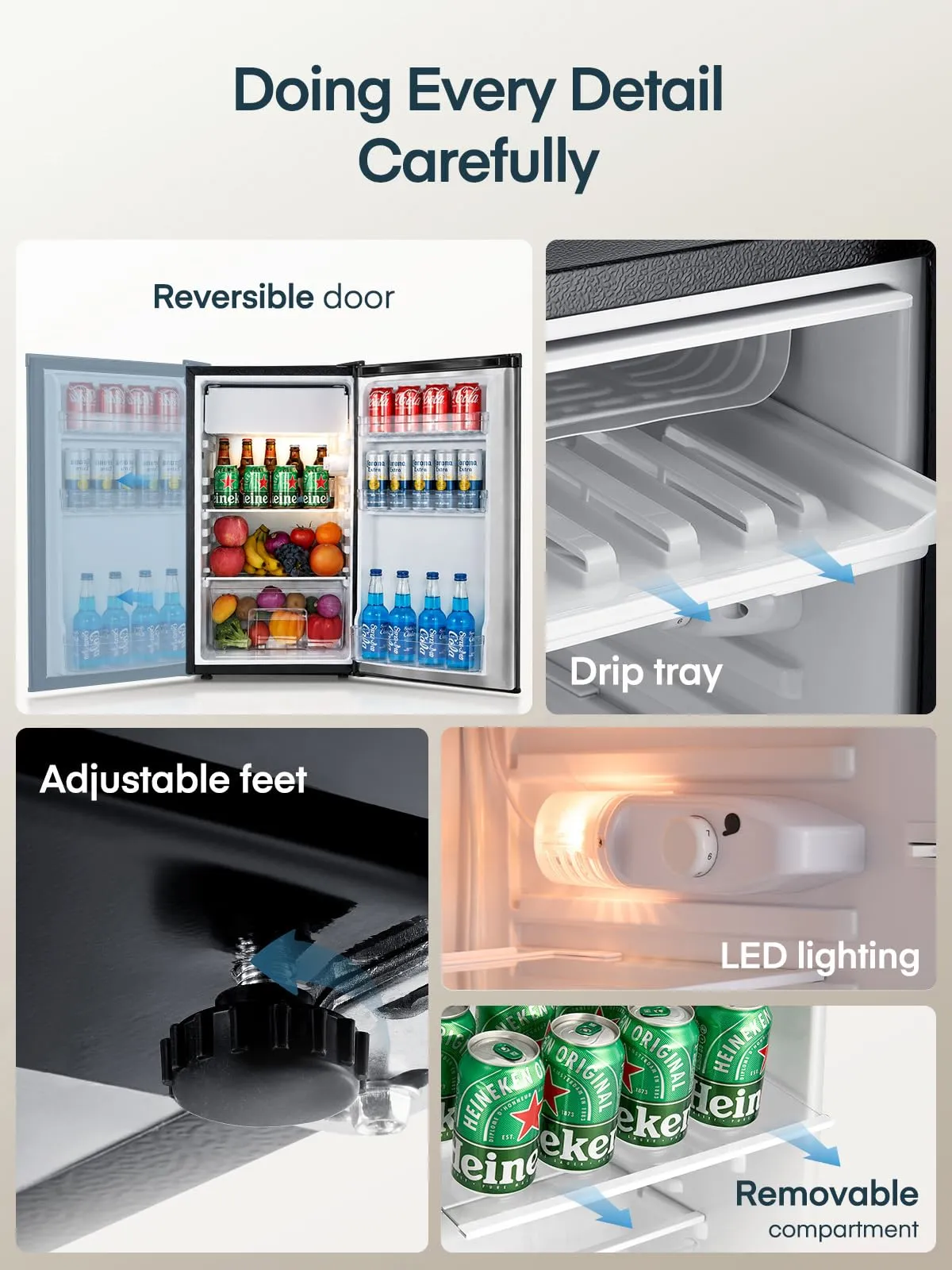 FOHERE Frigorifero Piccolo Monoporta 93L con Chiller Box, Argento - immagine 3