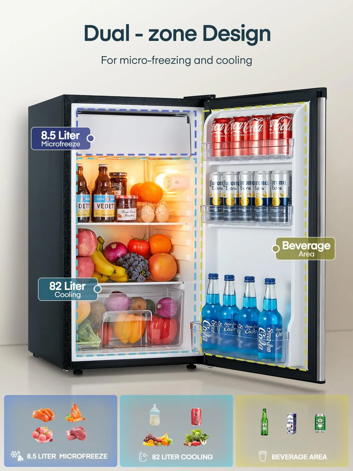 FOHERE Frigorifero Piccolo Monoporta 93L con Chiller Box, Argento - immagine 5