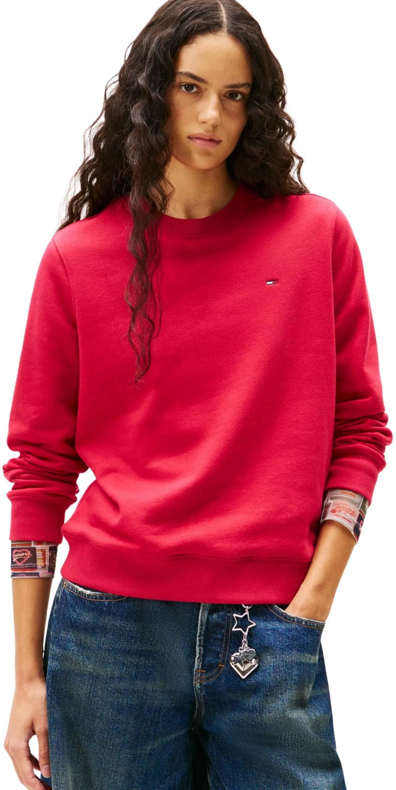 Tommy Jeans Tjw Reg S Flag Crew DW0DW19959 Felpa Pullover Donna, Rosso (Ruby Rhubarb), XS - immagine 1
