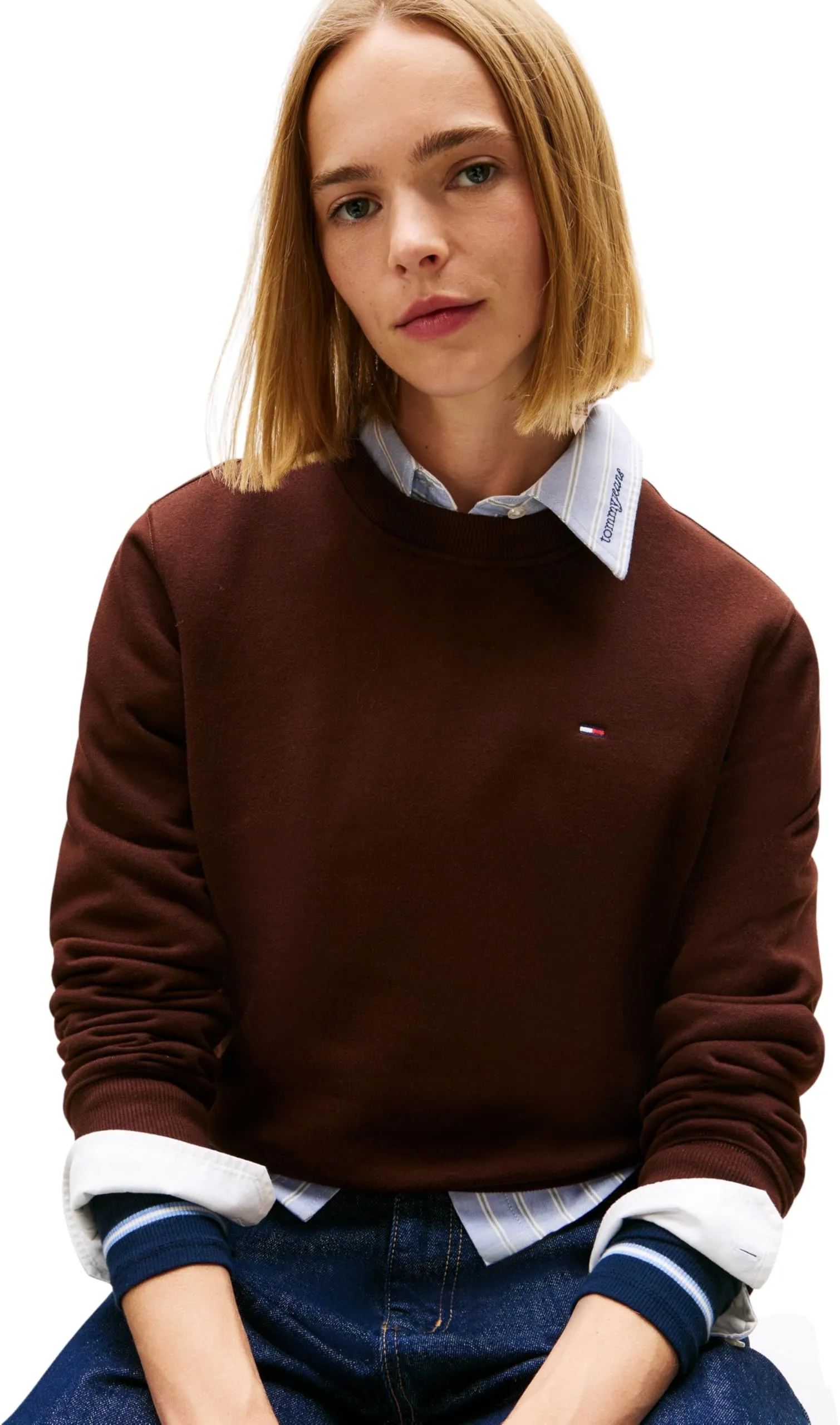 Tommy Jeans Tjw Reg S Flag Crew DW0DW19959 Pullover Hoodie Women's Rich Brown XS - immagine 3