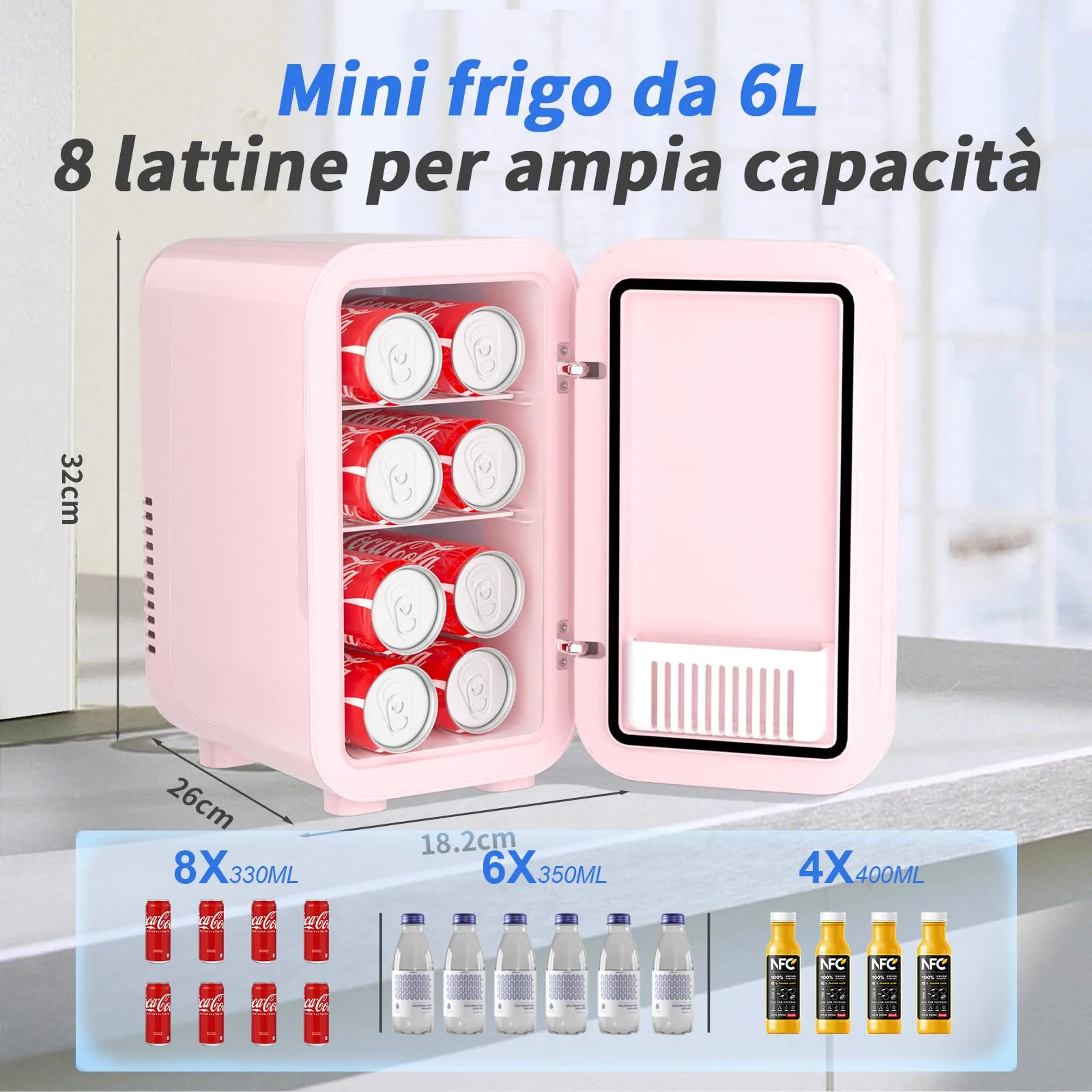 YASHE Mini Frigorifero Termoelettrico 6 Litri, AC/DC 220-240V, Rosa - immagine 2