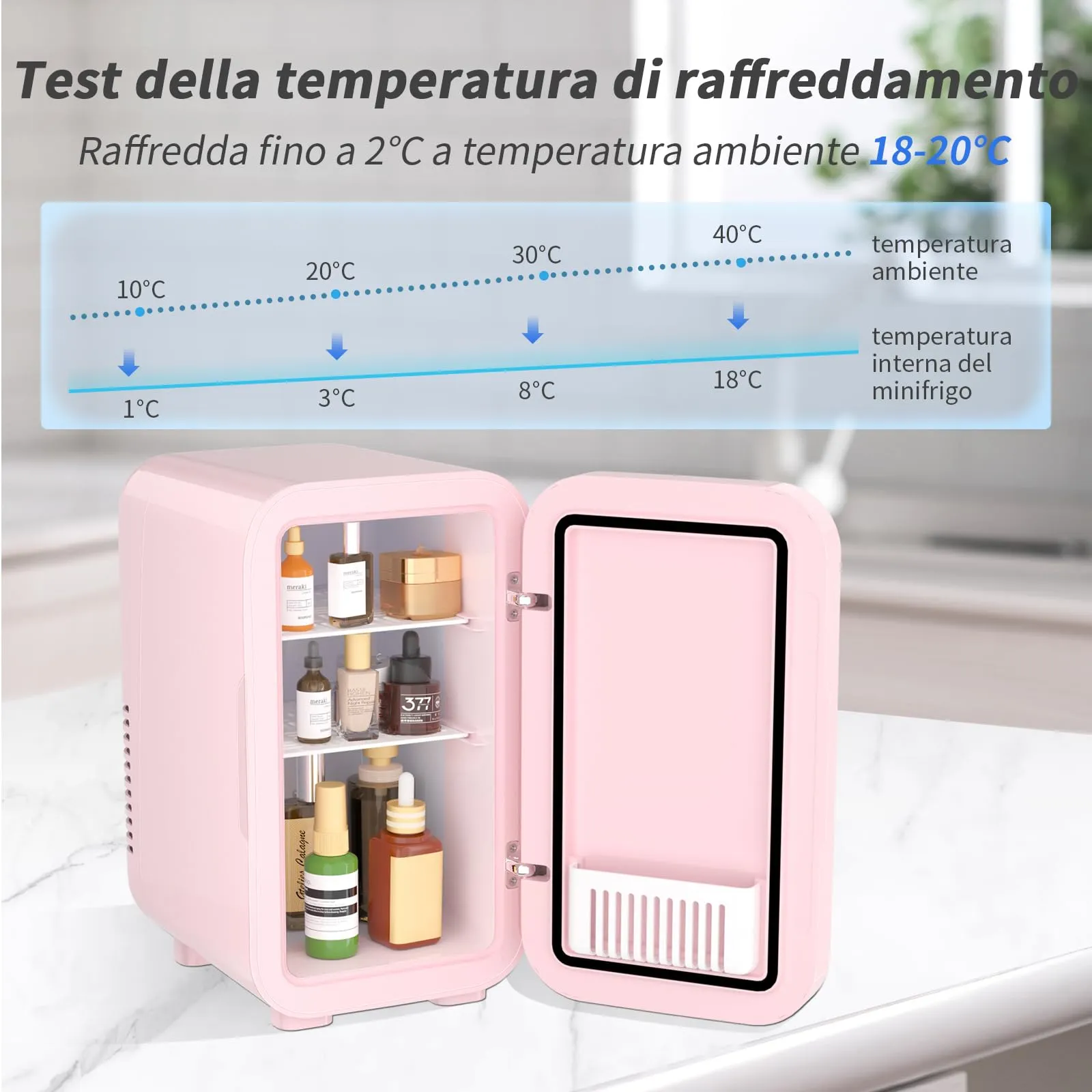 YASHE Mini Frigorifero Termoelettrico 6 Litri, AC/DC 220-240V, Rosa - immagine 4