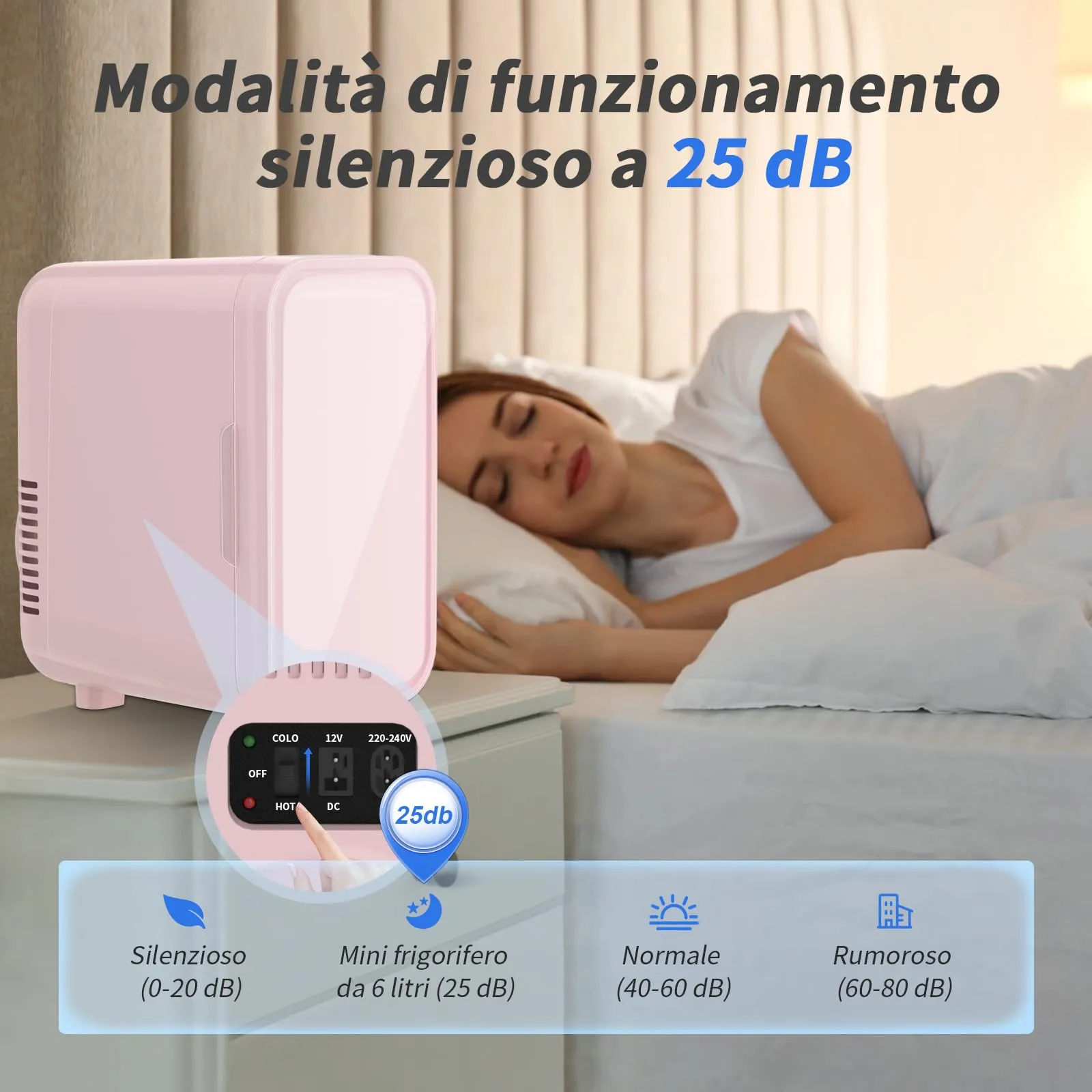 YASHE Mini Frigorifero Termoelettrico 6 Litri, AC/DC 220-240V, Rosa - immagine 8
