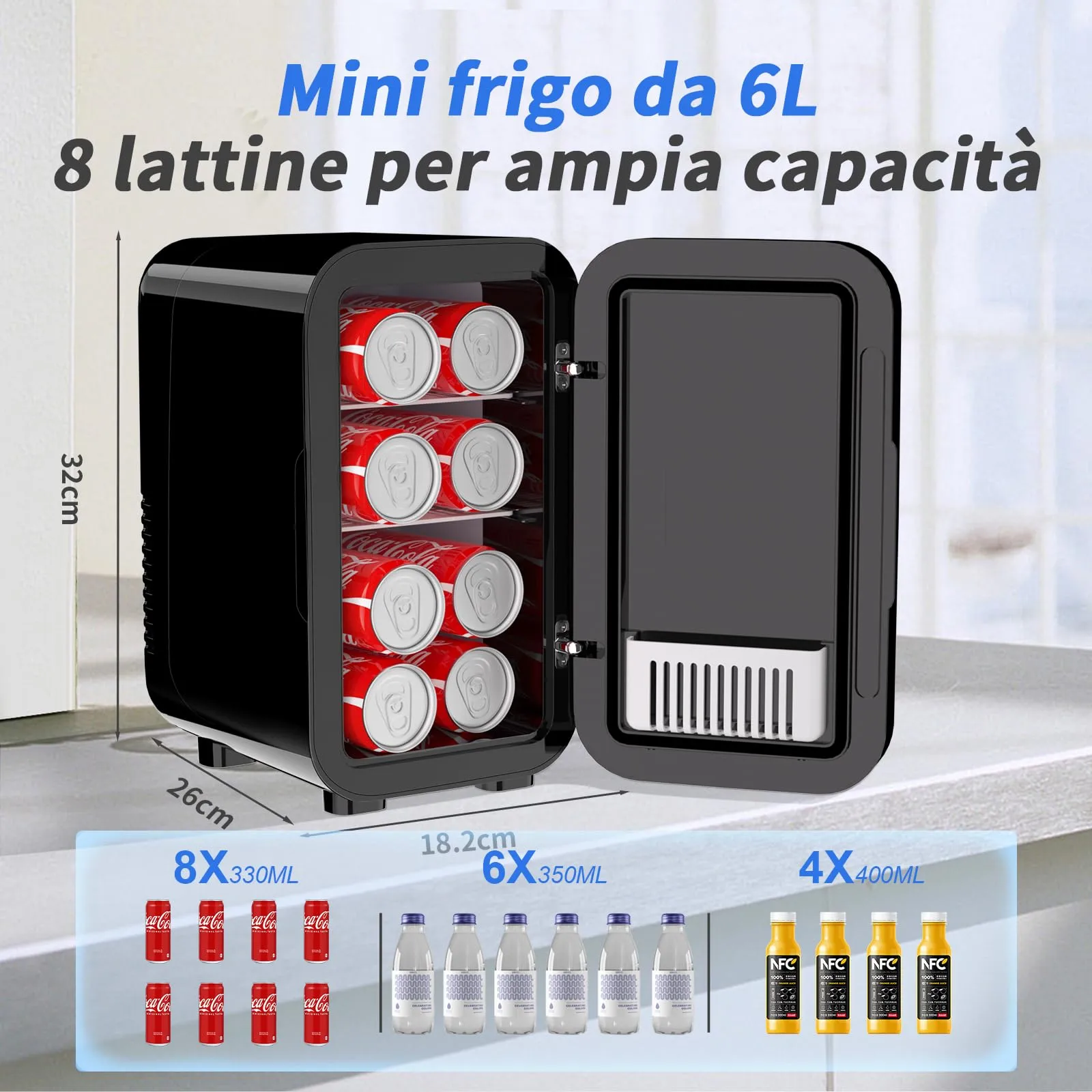 YASHE Mini Frigo Termoelettrico 6 Litri, AC/DC, Nero - immagine 2