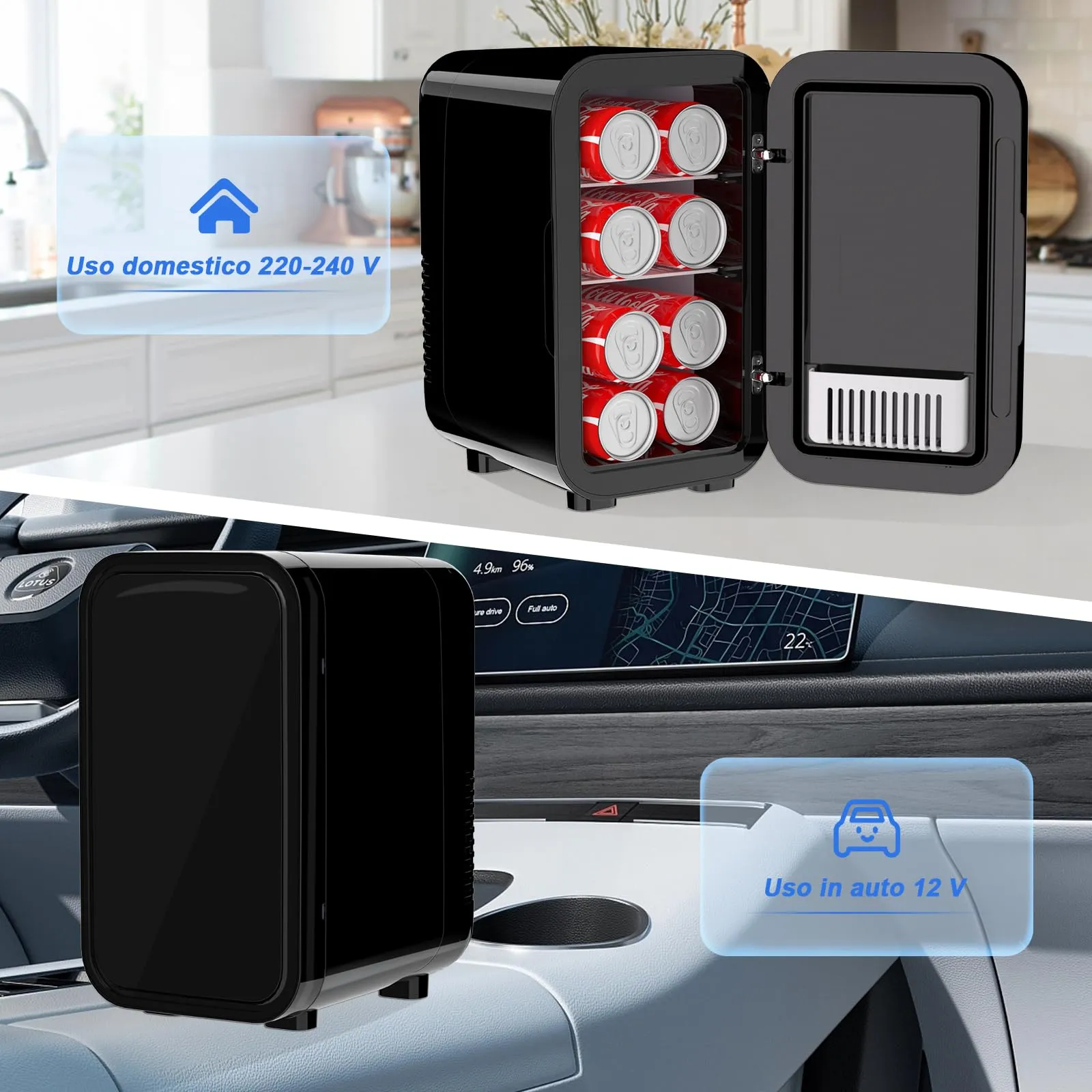 YASHE Mini Frigo Termoelettrico 6 Litri, AC/DC, Nero - immagine 5