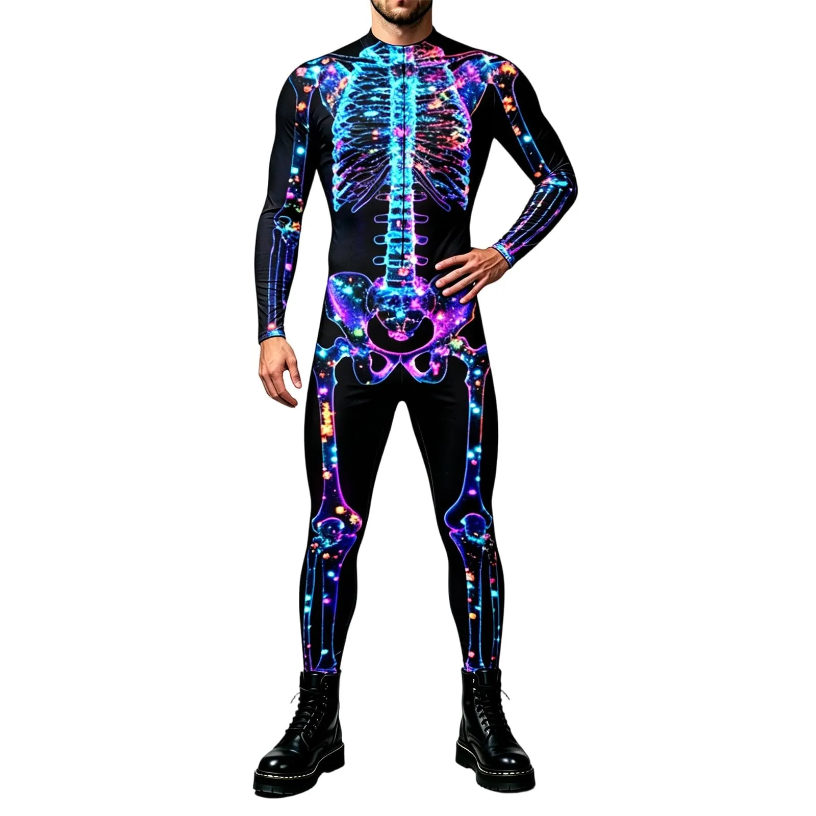 Vhersily Tuta da Donna con Stampa Scheletro 3D Costume Cosplay Halloween Slim Fit - immagine 1