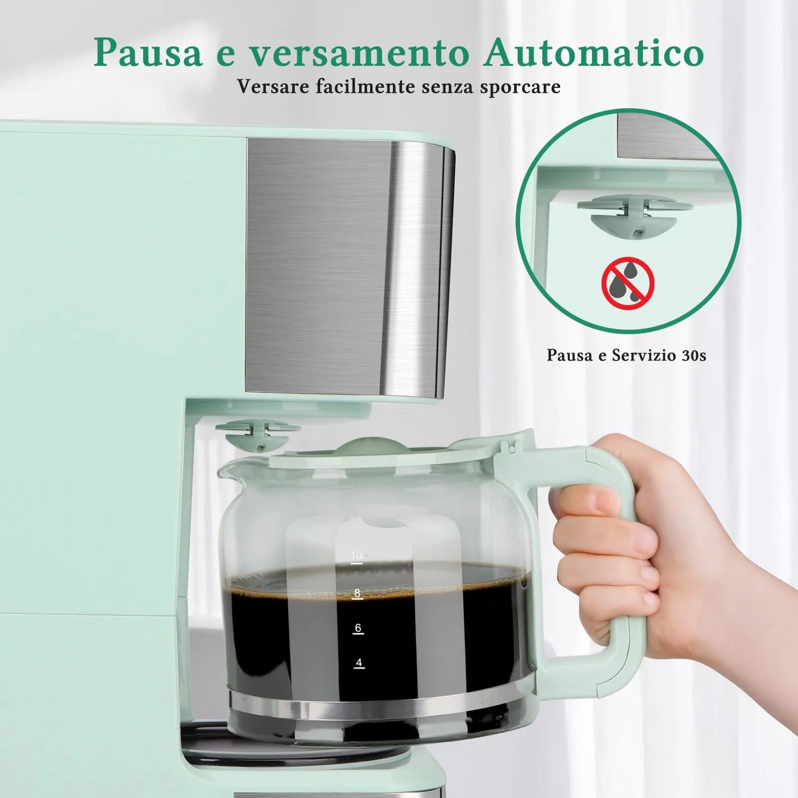 Taylor Swoden Macchina Caffè Americano 12 Tazze, Timer 24 Ore, Filtro Riutilizzabile, Sistema Anti-Goccia, 950W, Verde - immagine 7