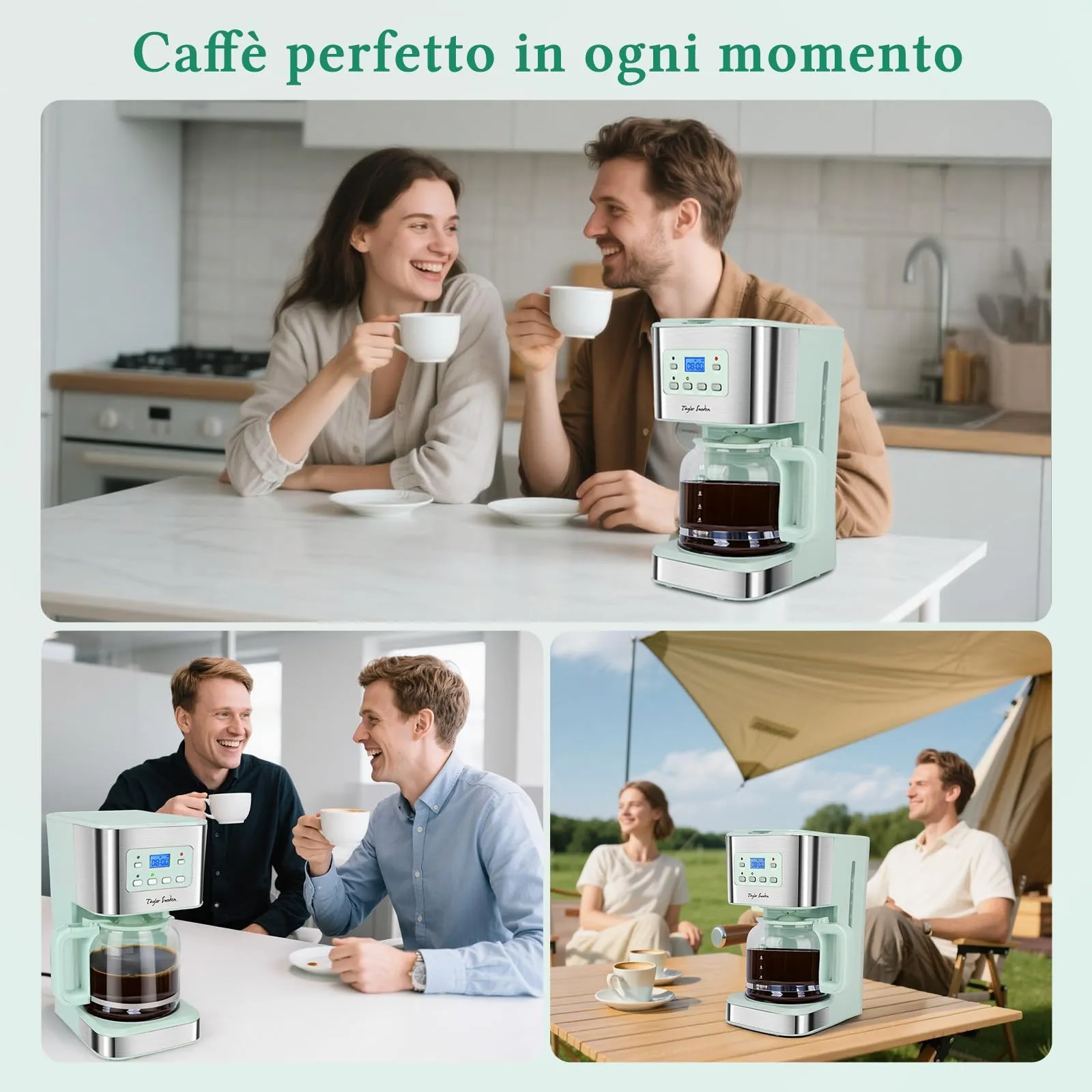 Taylor Swoden Macchina Caffè Americano 12 Tazze, Timer 24 Ore, Filtro Riutilizzabile, Sistema Anti-Goccia, 950W, Verde - immagine 9