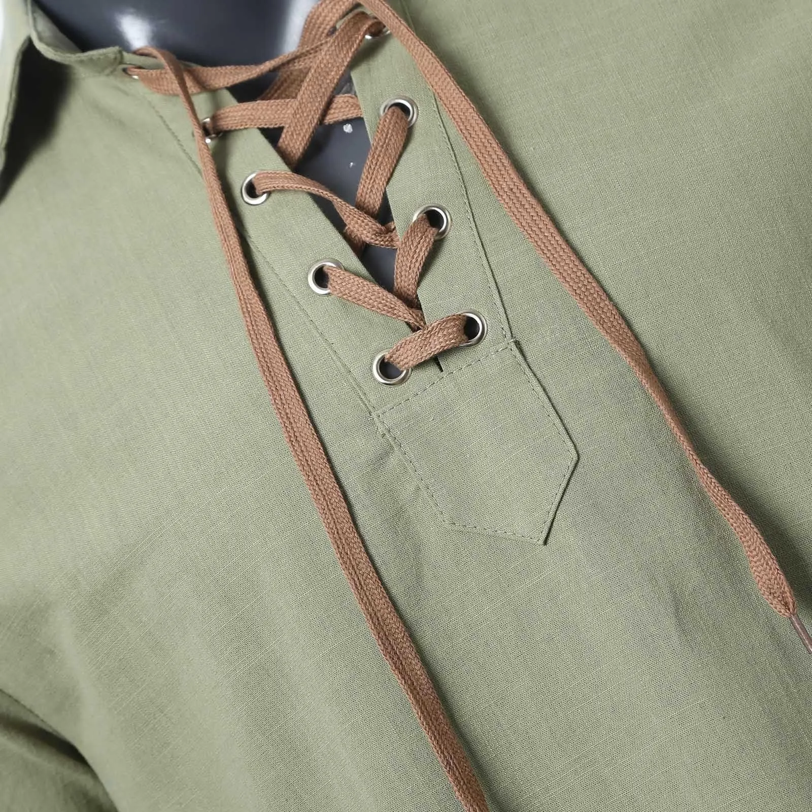 Duohropke Camicia in lino da uomo a maniche lunghe, tinta unita, verde, S - immagine 6