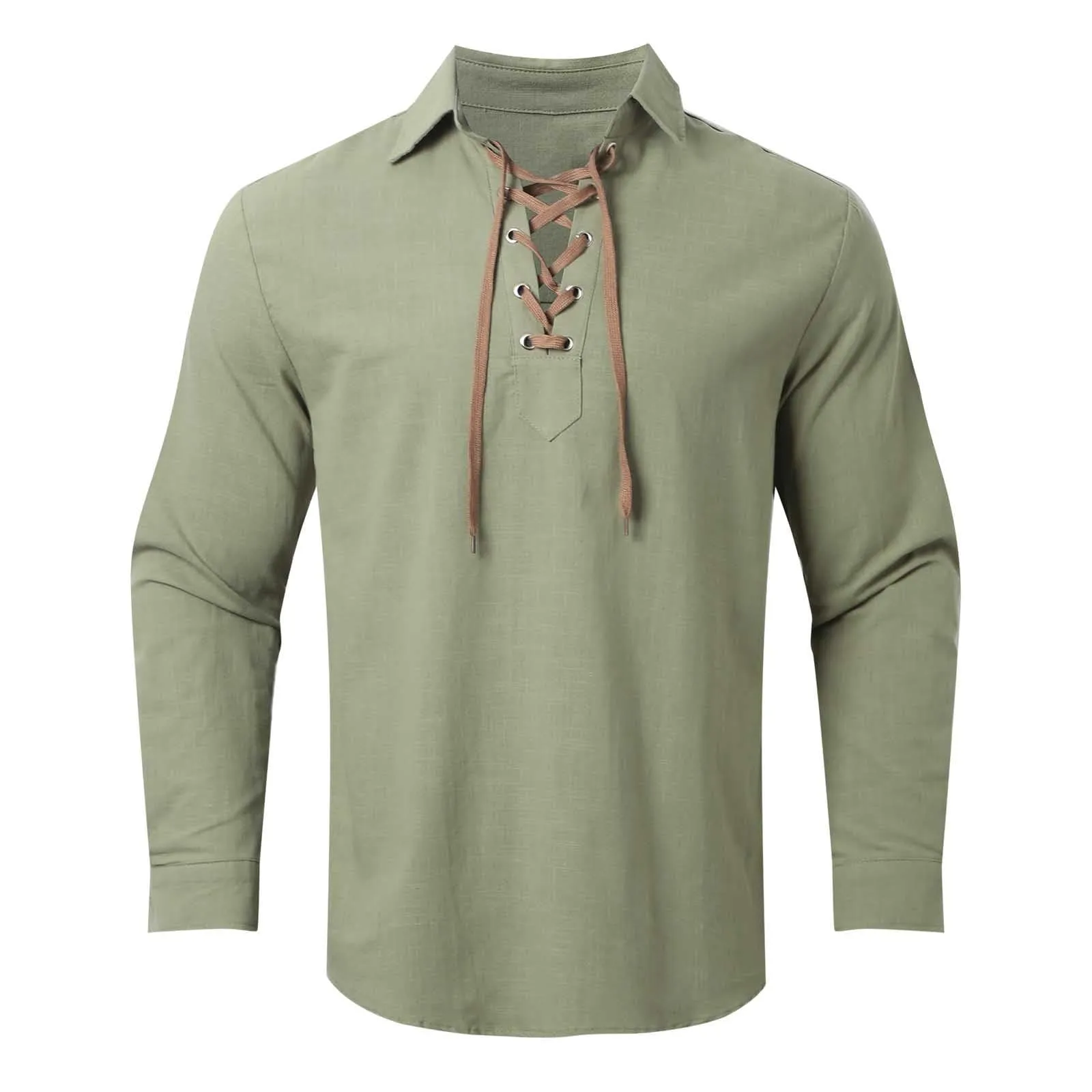 Duohropke Camicia in lino da uomo a maniche lunghe, tinta unita, vestibilità normale, 01 verde - immagine 4