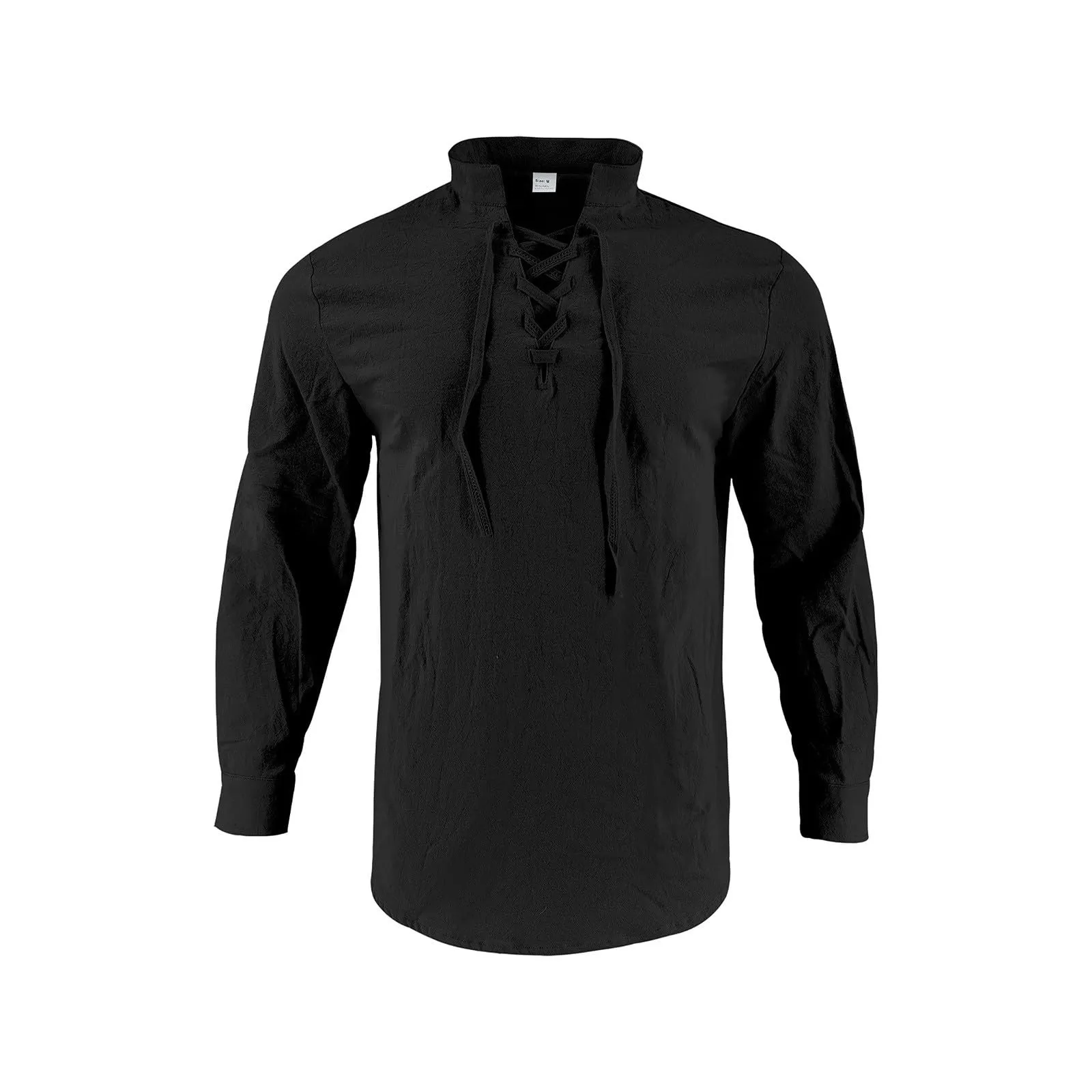 Duohropke Camicia da uomo in lino a maniche lunghe stile Ghillie Kilt tinta unita - immagine 3