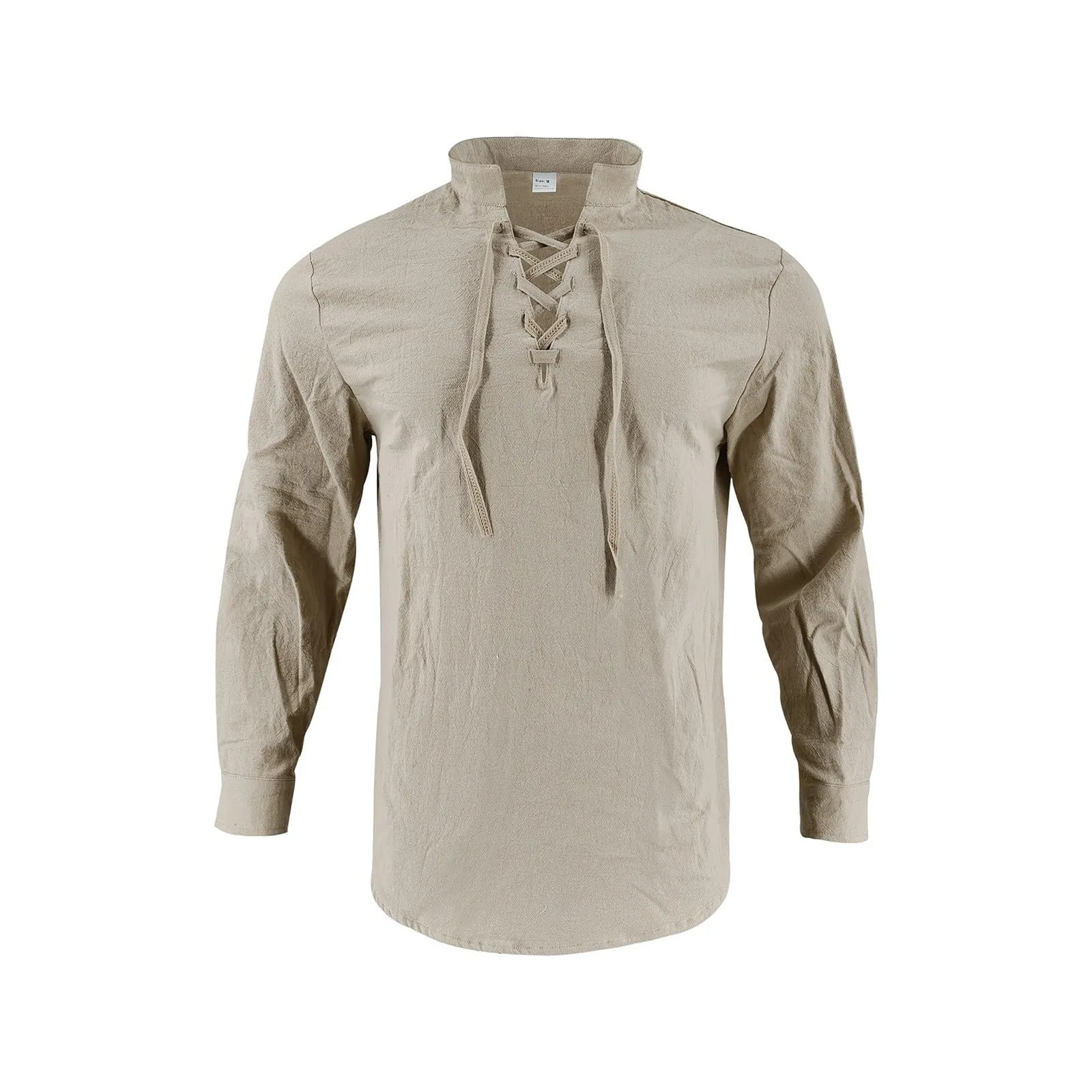 Duohropke Camicia da uomo in lino a maniche lunghe stile Ghillie Kilt tinta unita - immagine 3